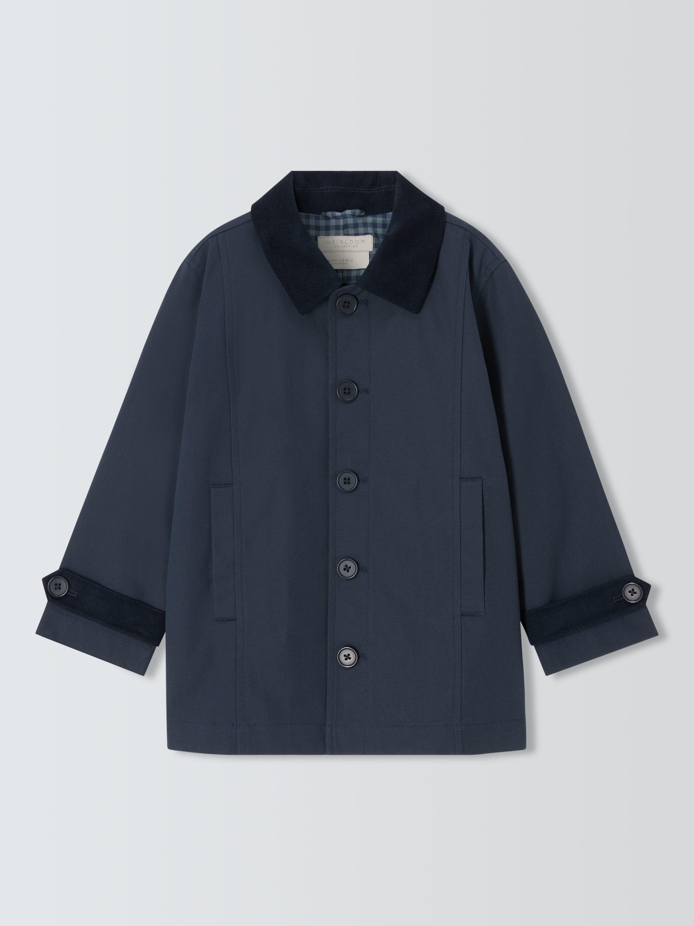 Product image 3 of 8, which shows John Lewis Heirloom Collection Kids' Waxed Cotton Coat, Navy, 3 years