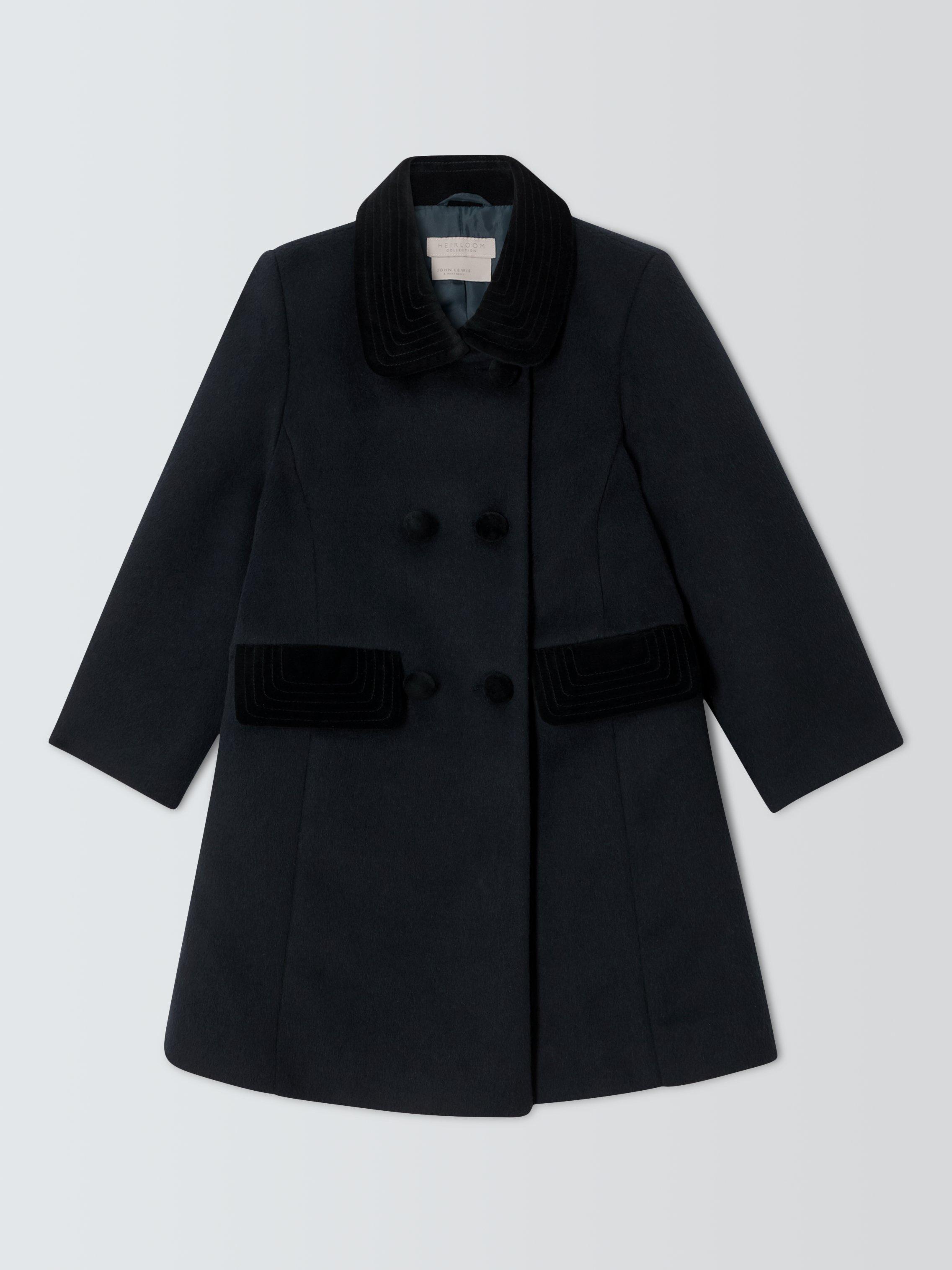 John Lewis Heirloom Collection Kids Velvet Trim Coat Navy