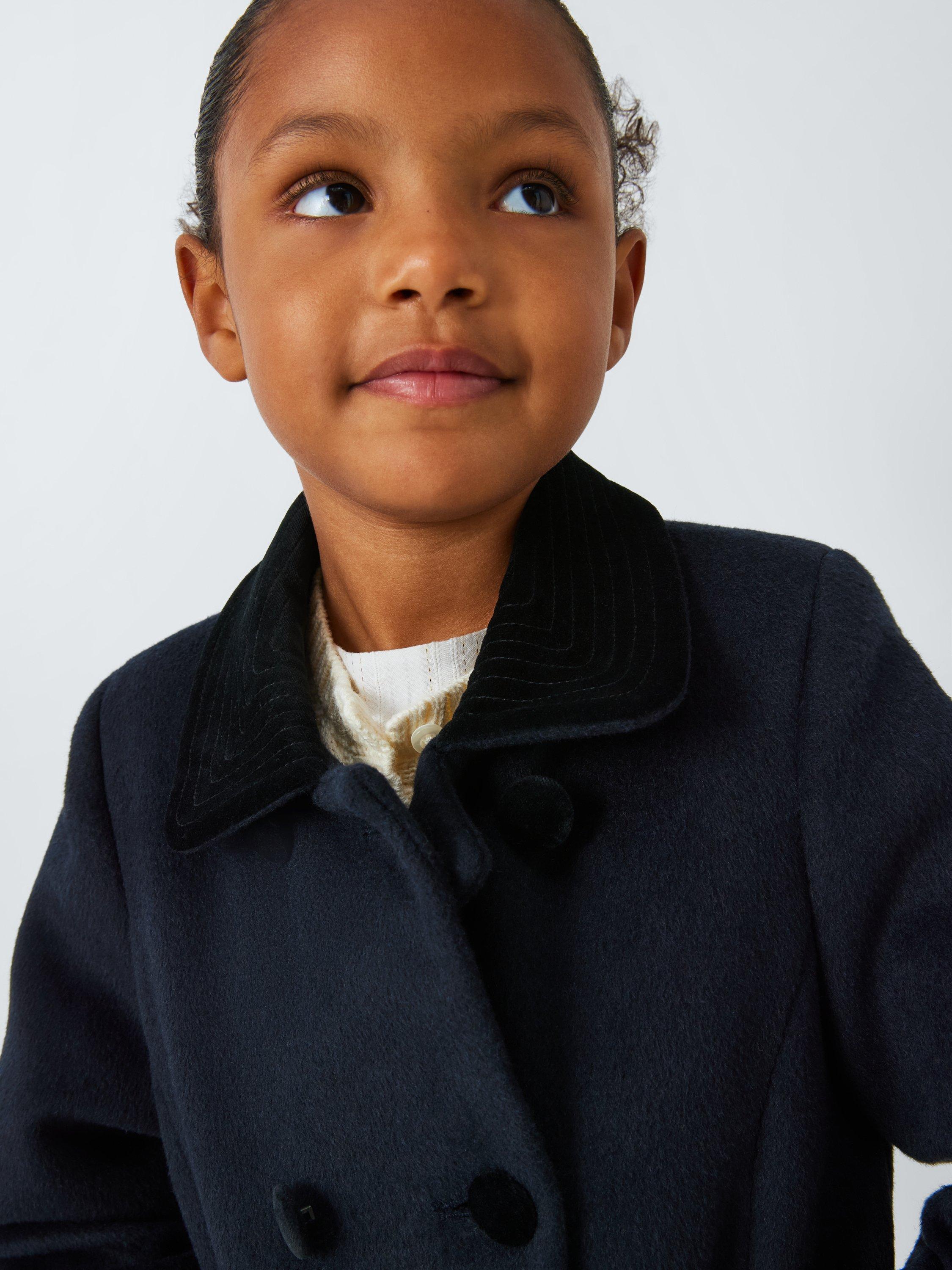 John Lewis Heirloom Collection Kids Velvet Trim Coat Navy