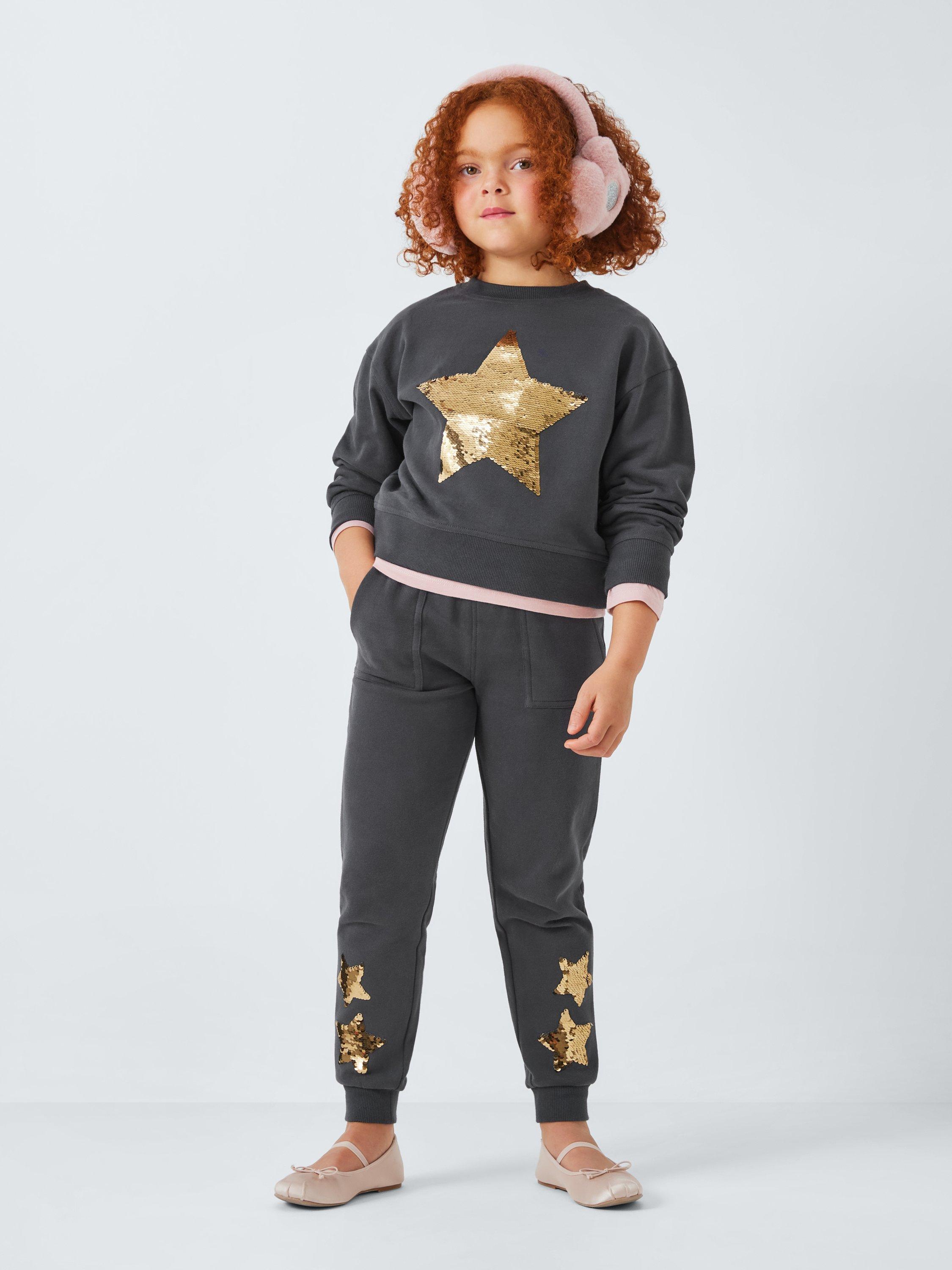 Product image 2 of 7, which shows John Lewis Kids' Sequin Stars Joggers, Black, 4 years