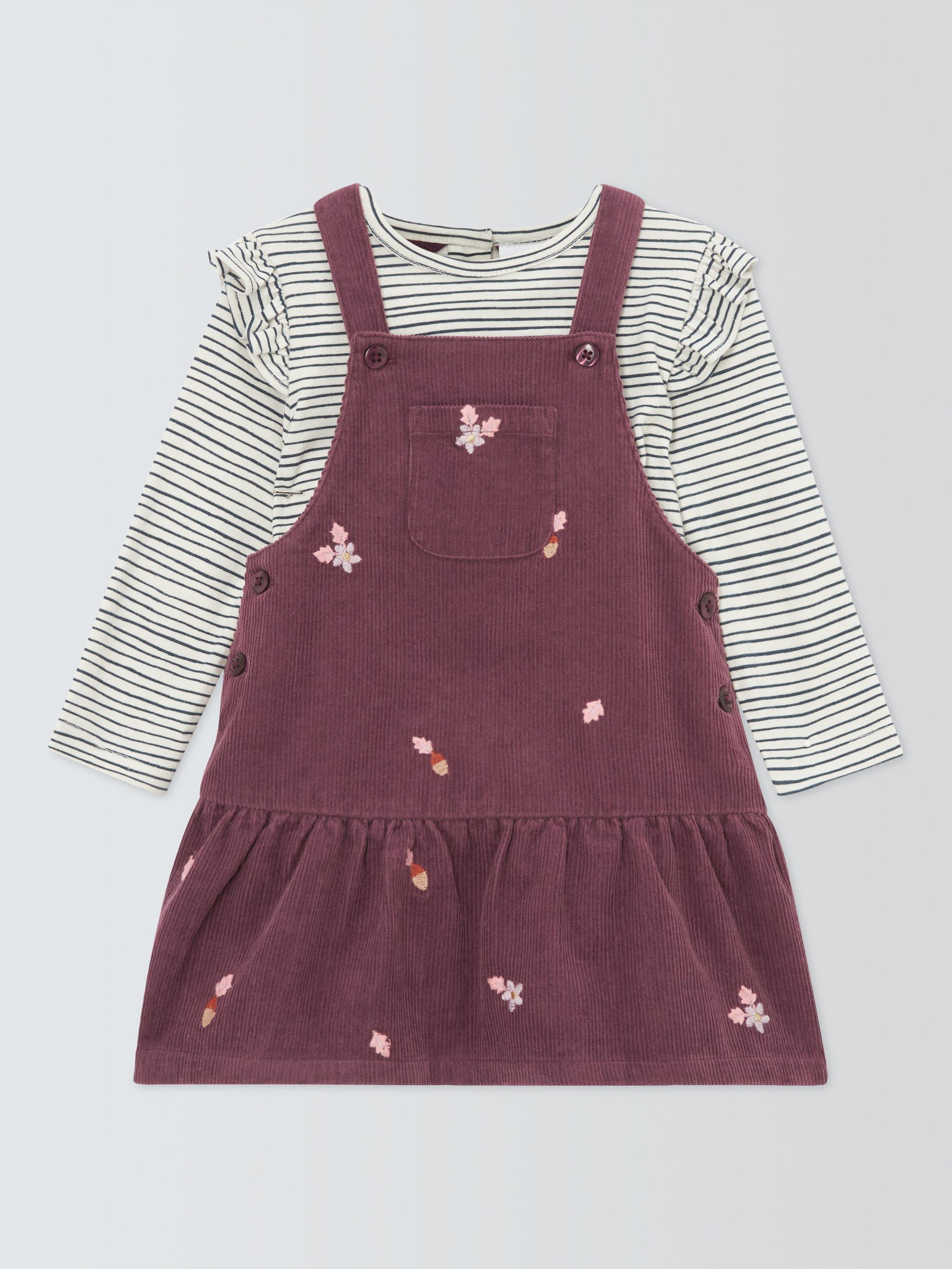 John Lewis Baby Striped T-Shirt and Embroidered Floral Pinny Set, Multi