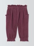 John Lewis Baby Corduroy Frill Trousers, Berry