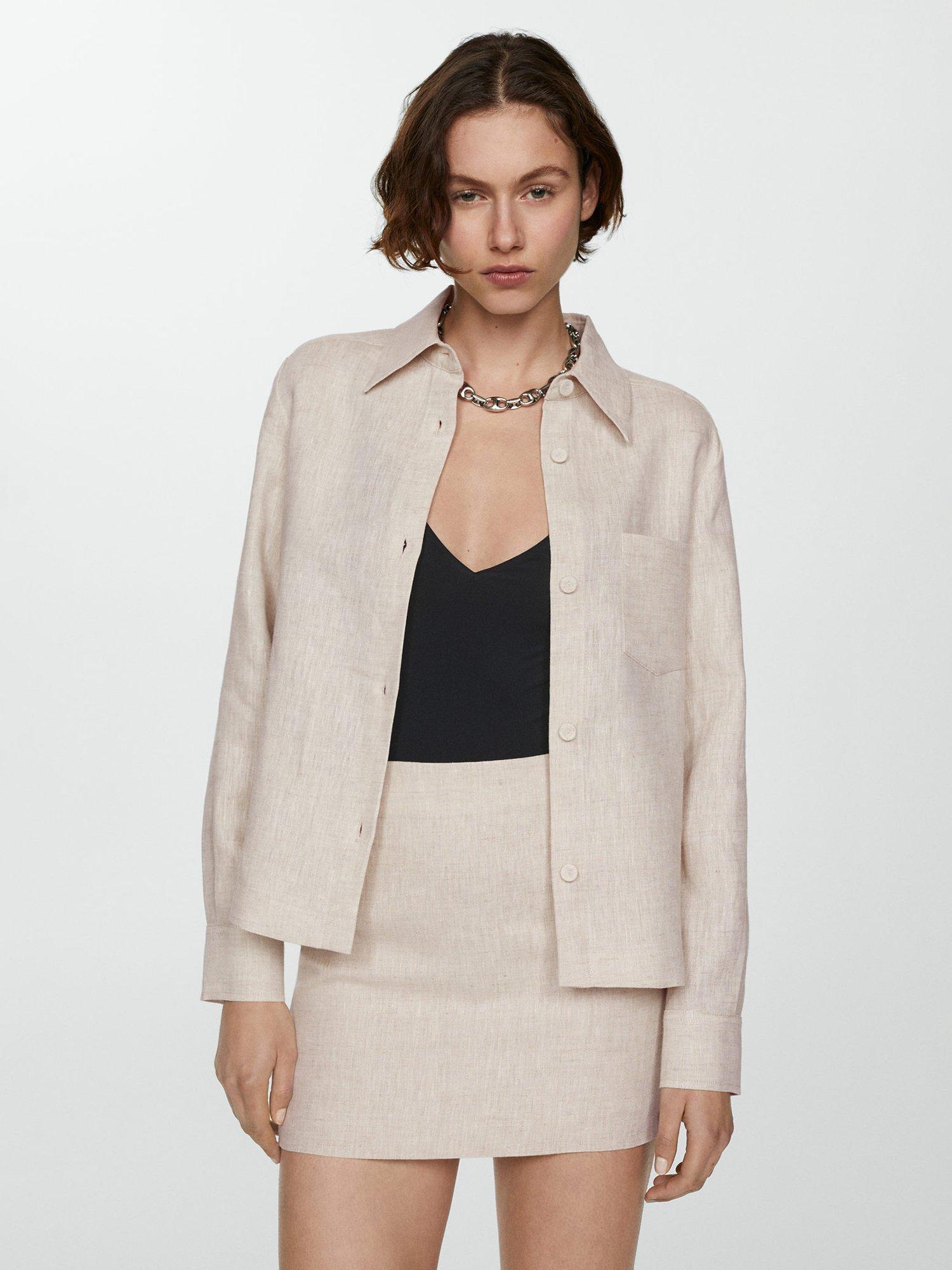 Mango Rodas Linen Shirt, Beige