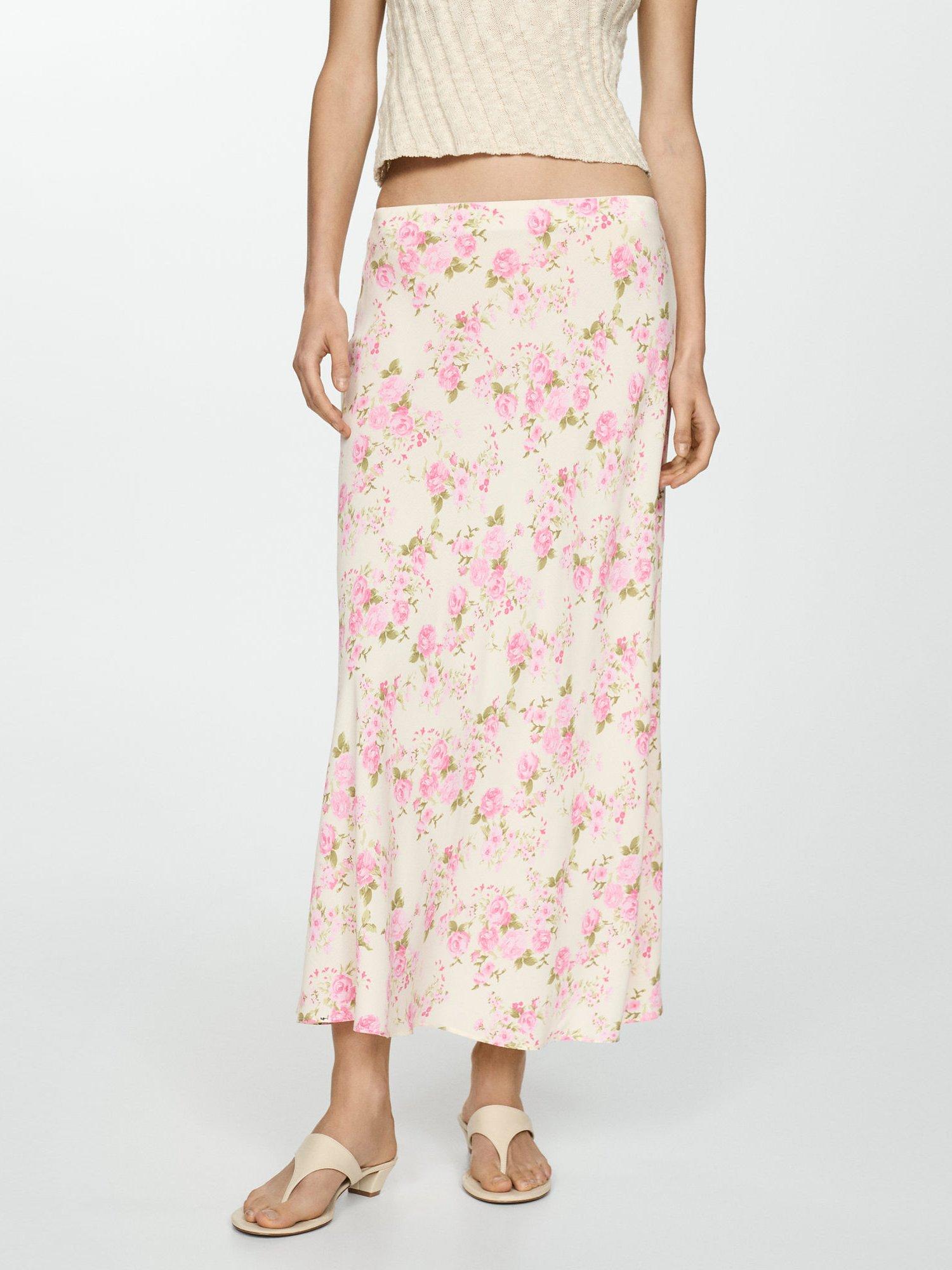 Mango Julieta Floral Maxi Skirt, Natural White/Multi
