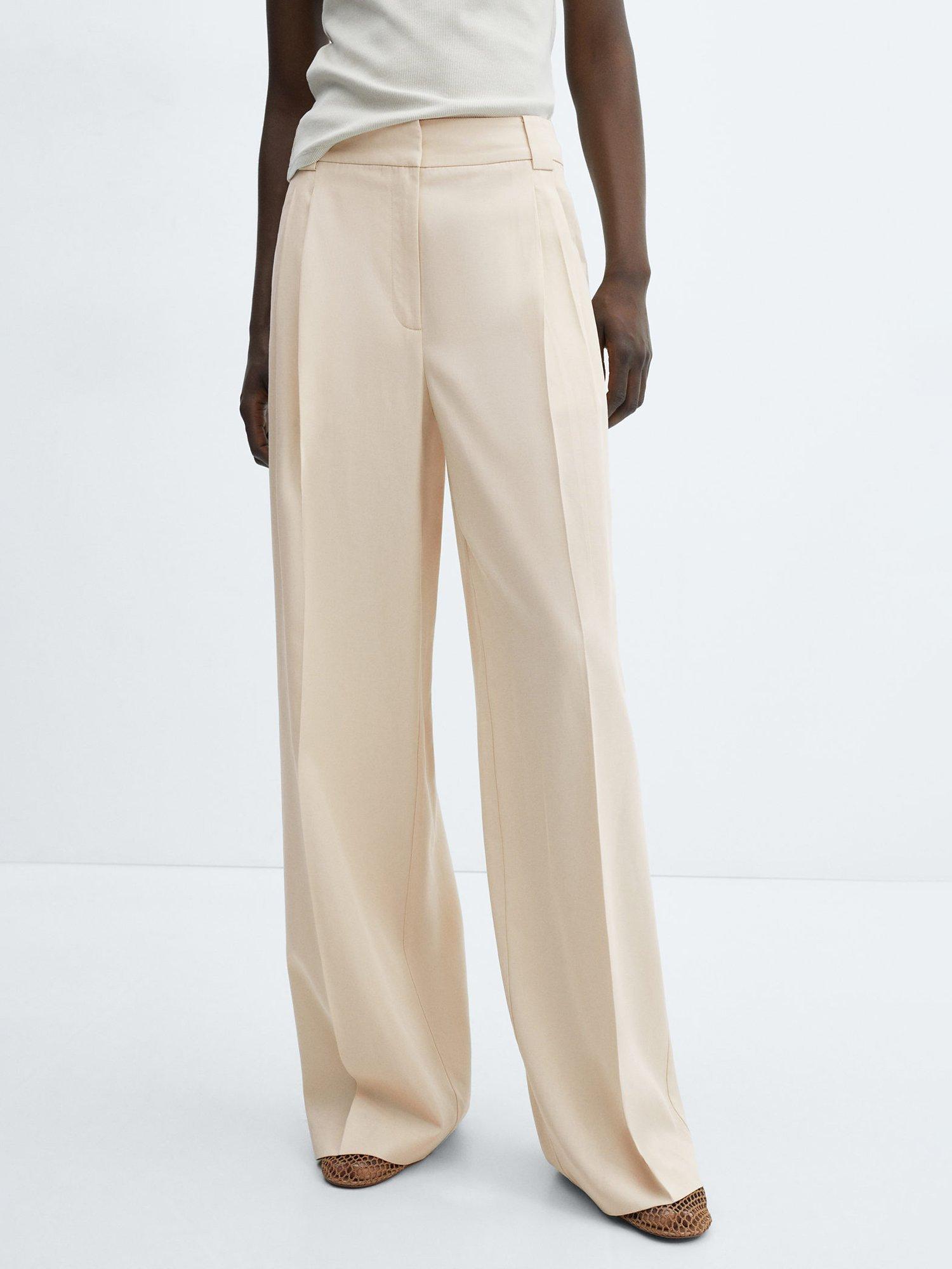 Mango Linen Blend Wide Leg Trousers, Light Beige