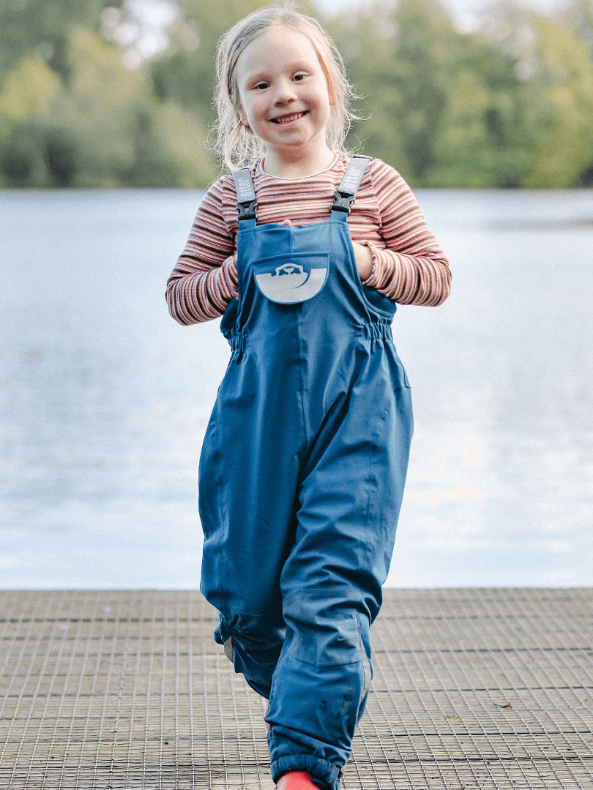 Product image 5 of 5, which shows Spotty Otter Kids' Adventure Waterproof Dungarees, Navy, 1-2 years