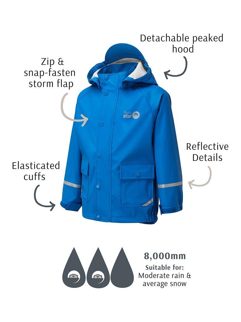 Product image 3 of 5, which shows Spotty Otter Kids' Forest Ranger Waterproof Jacket, Blue, 1-2 years