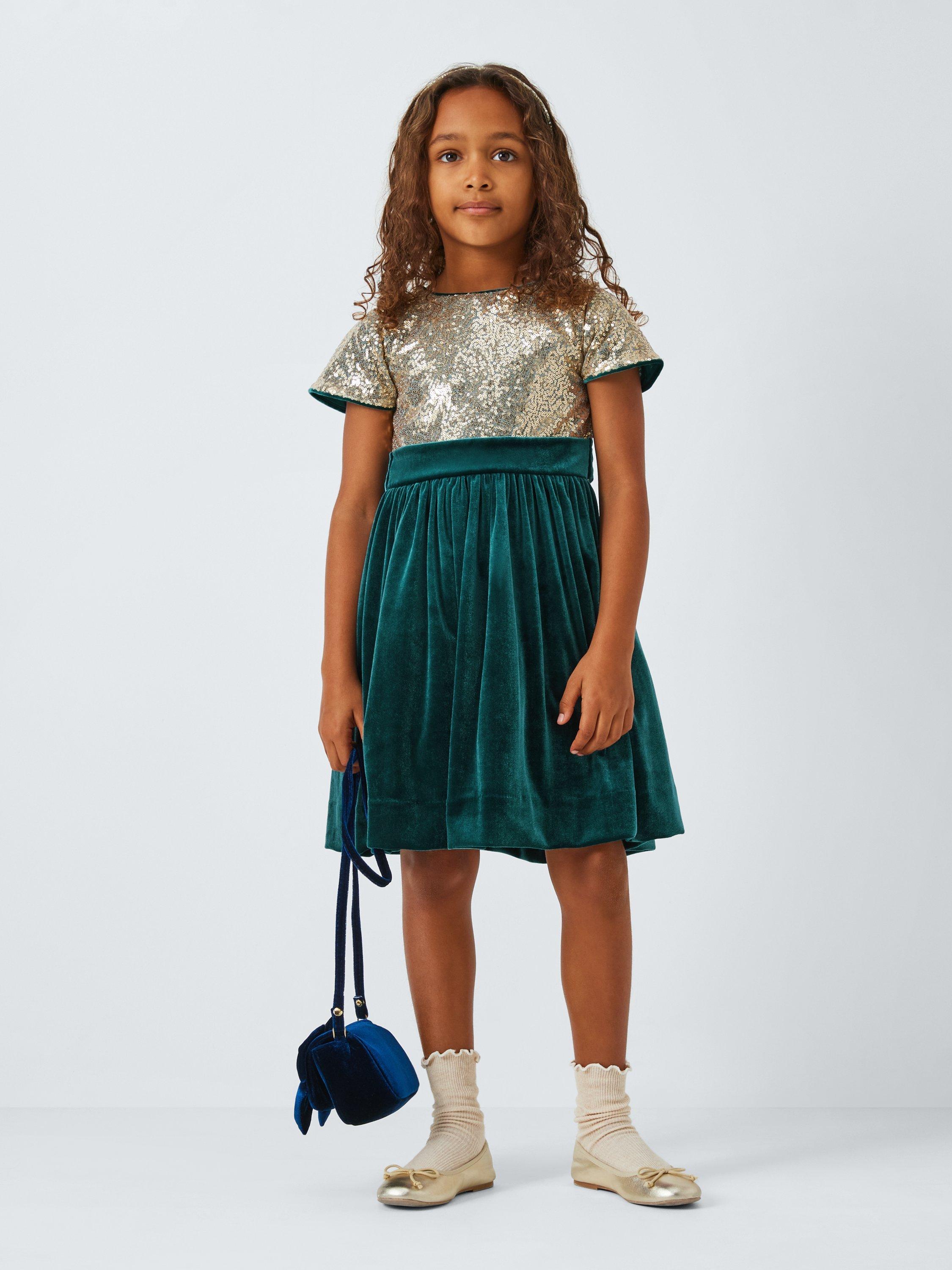 John Lewis Heirloom Collection Half Velvet Party Dress Green