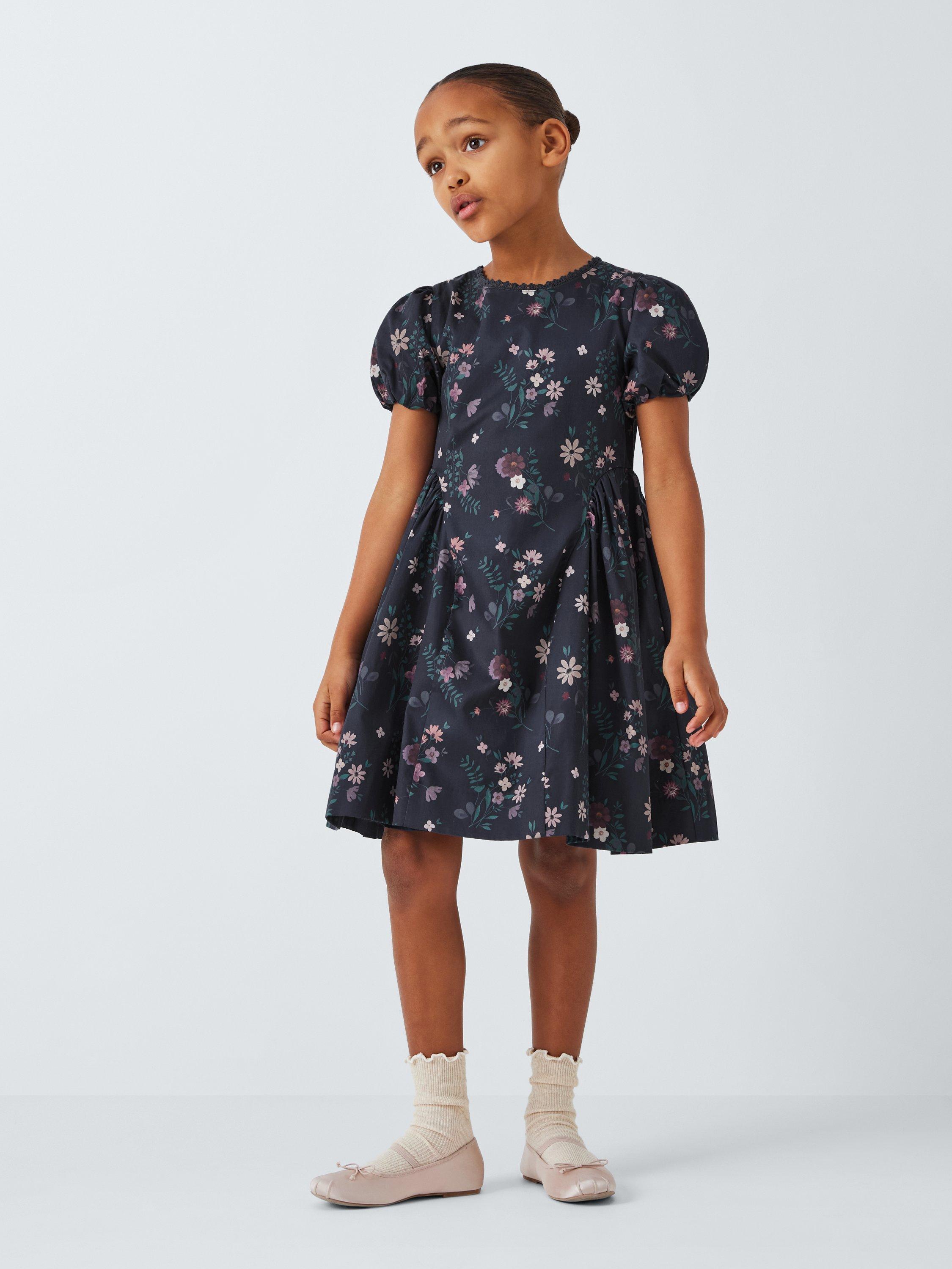 John Lewis Heirloom Collection Kids' Sateen Floral Dress, Navy