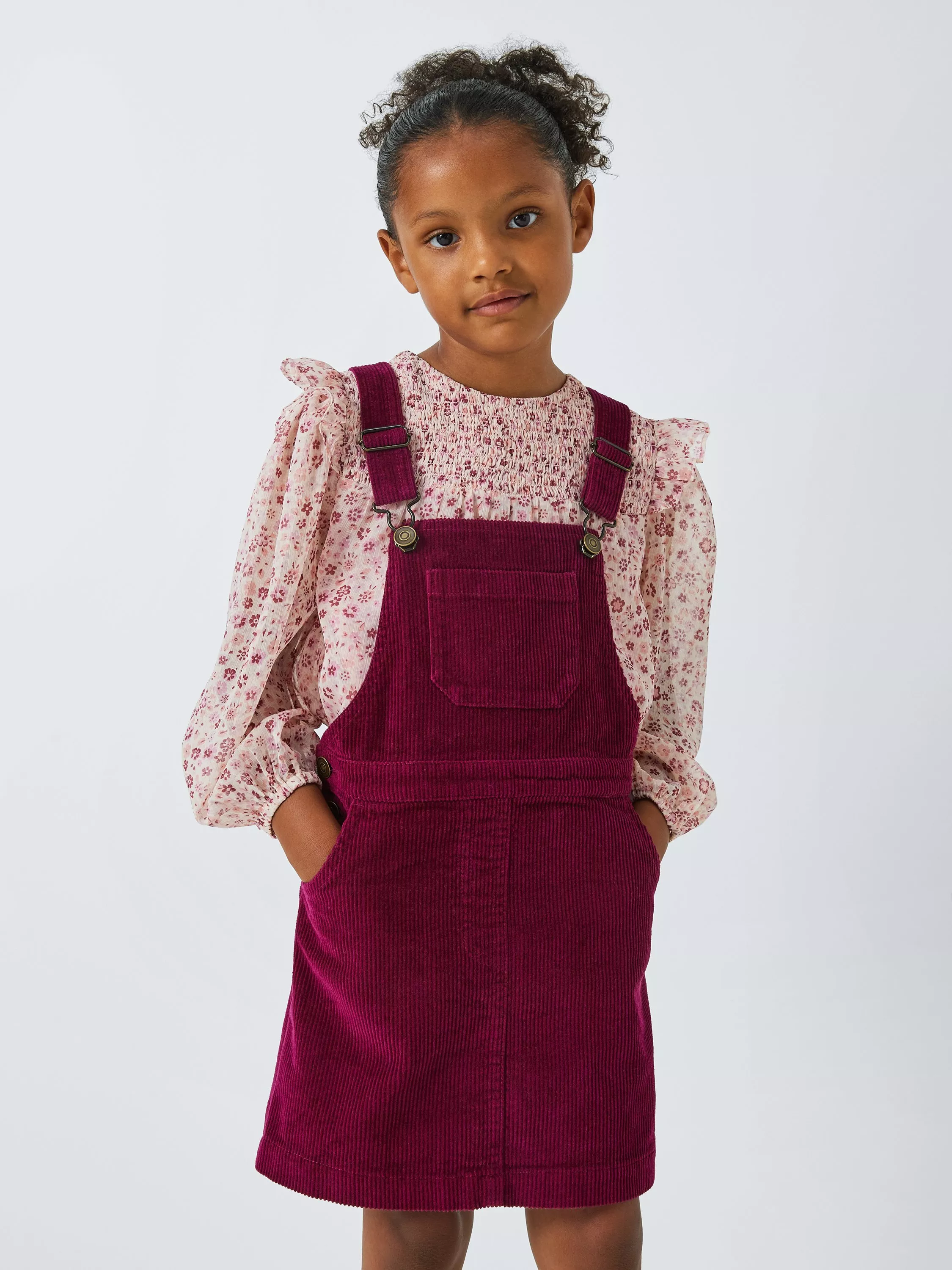 John Lewis Kids Corduroy Pinafore Dress Berry