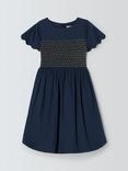 John Lewis Heirloom Collection Smock Bodice Party Dress, Navy