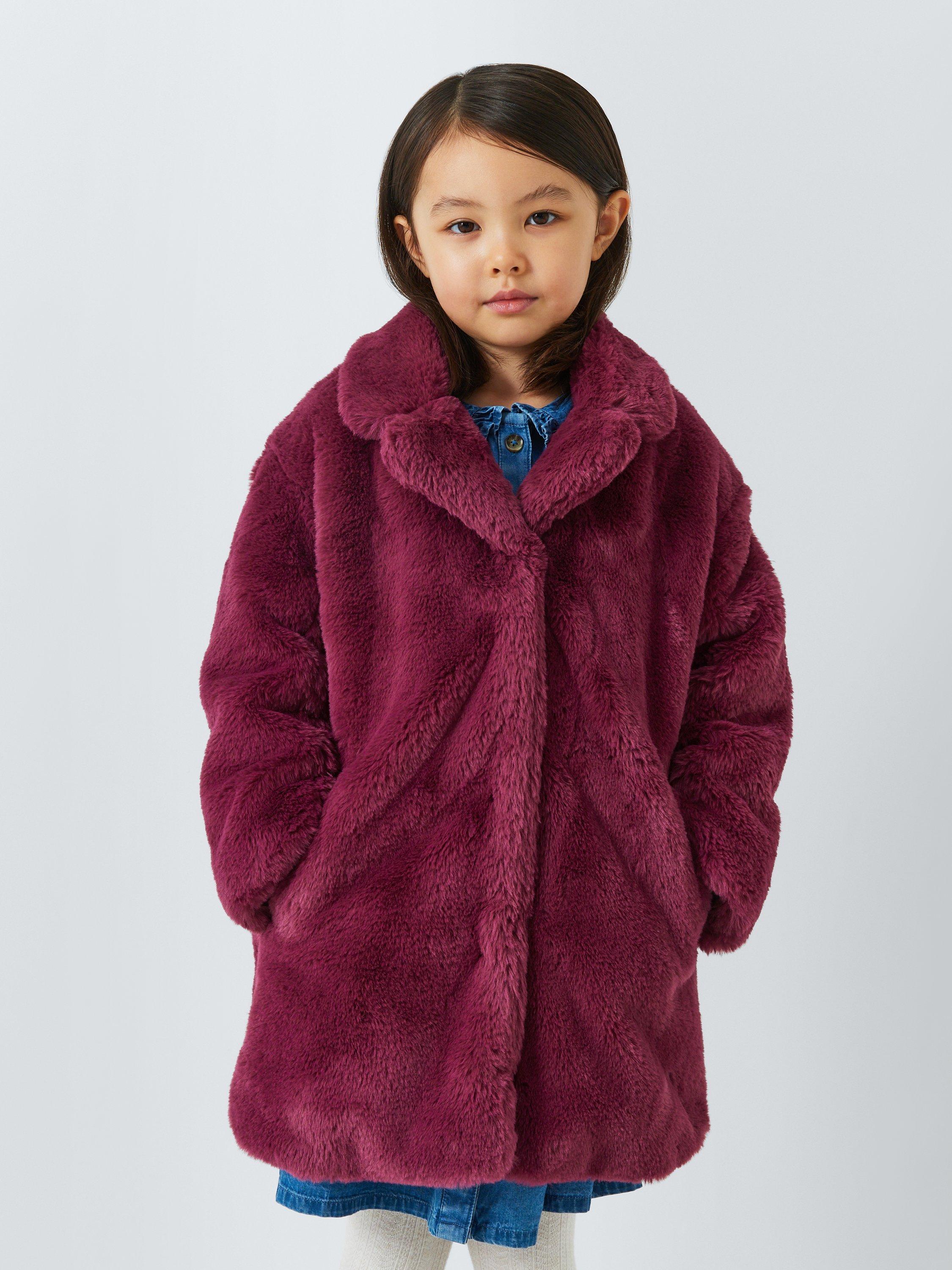 John Lewis Kids Faux Fur Coat Berry