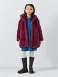 John Lewis Kids' Faux Fur Coat, Berry