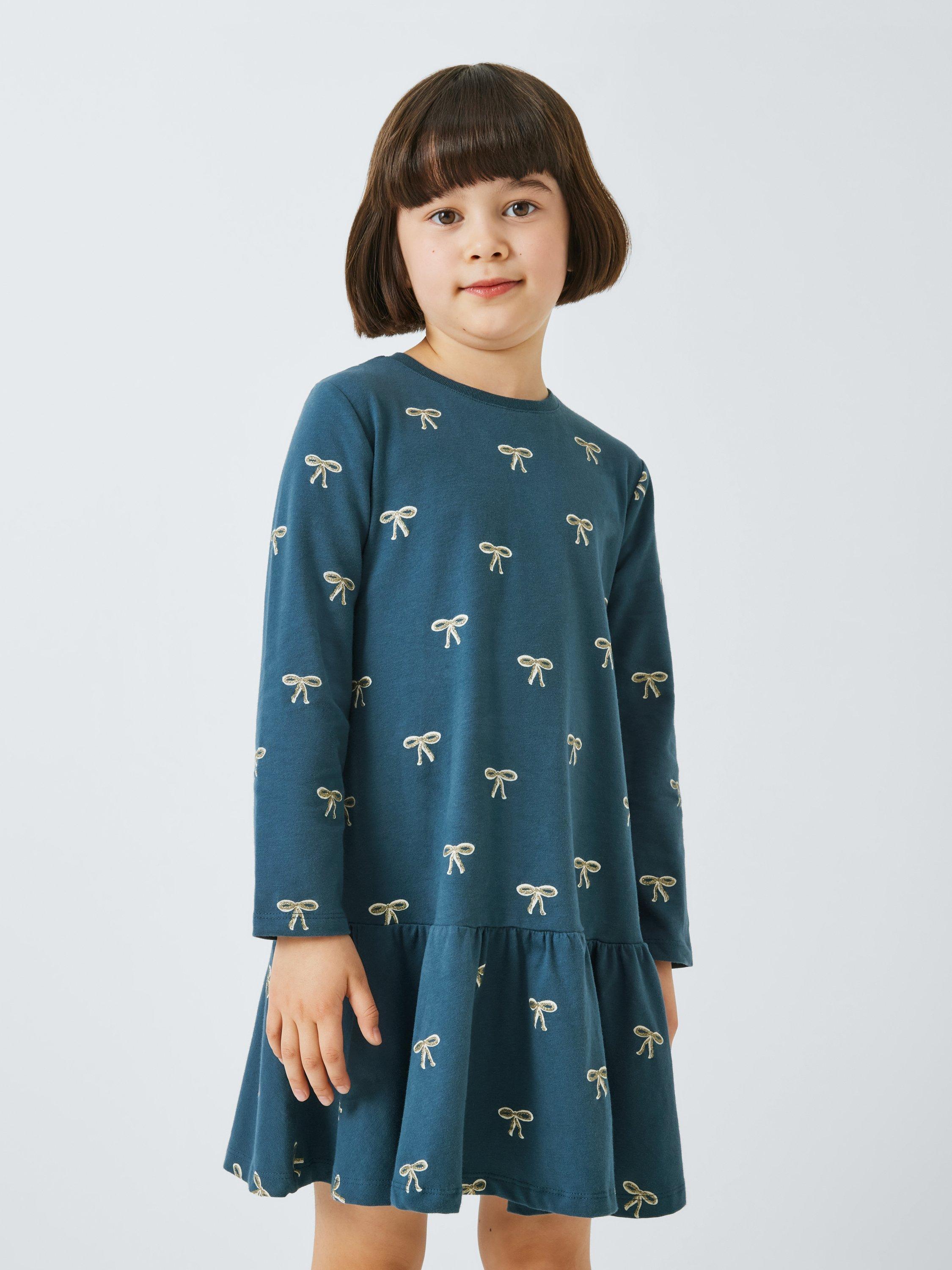 John Lewis Kids Bows Jersey Dress Navy