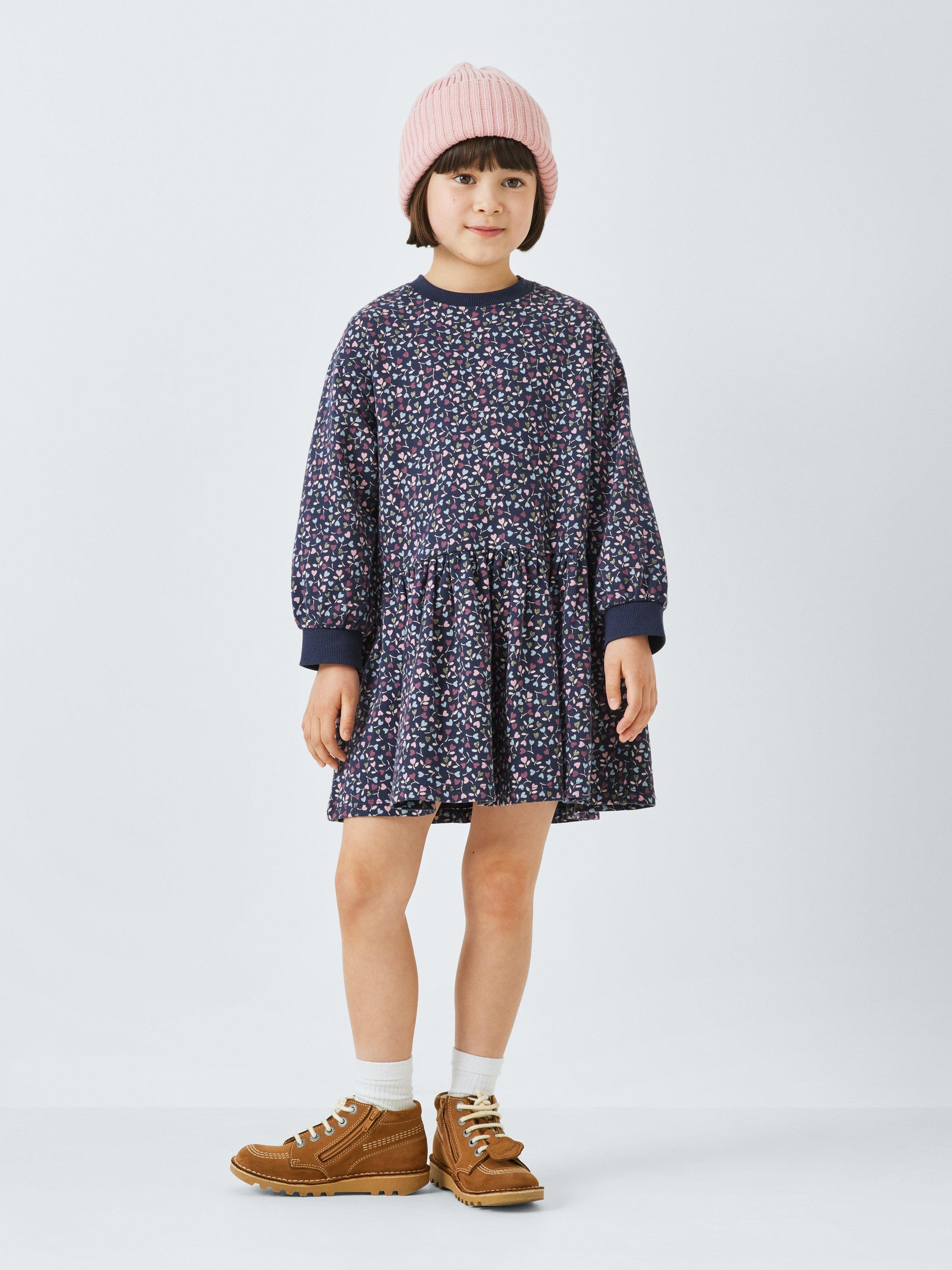 Product image 2 of 8, which shows John Lewis Kids' Hearts Jersey Dress, Navy, 2 years