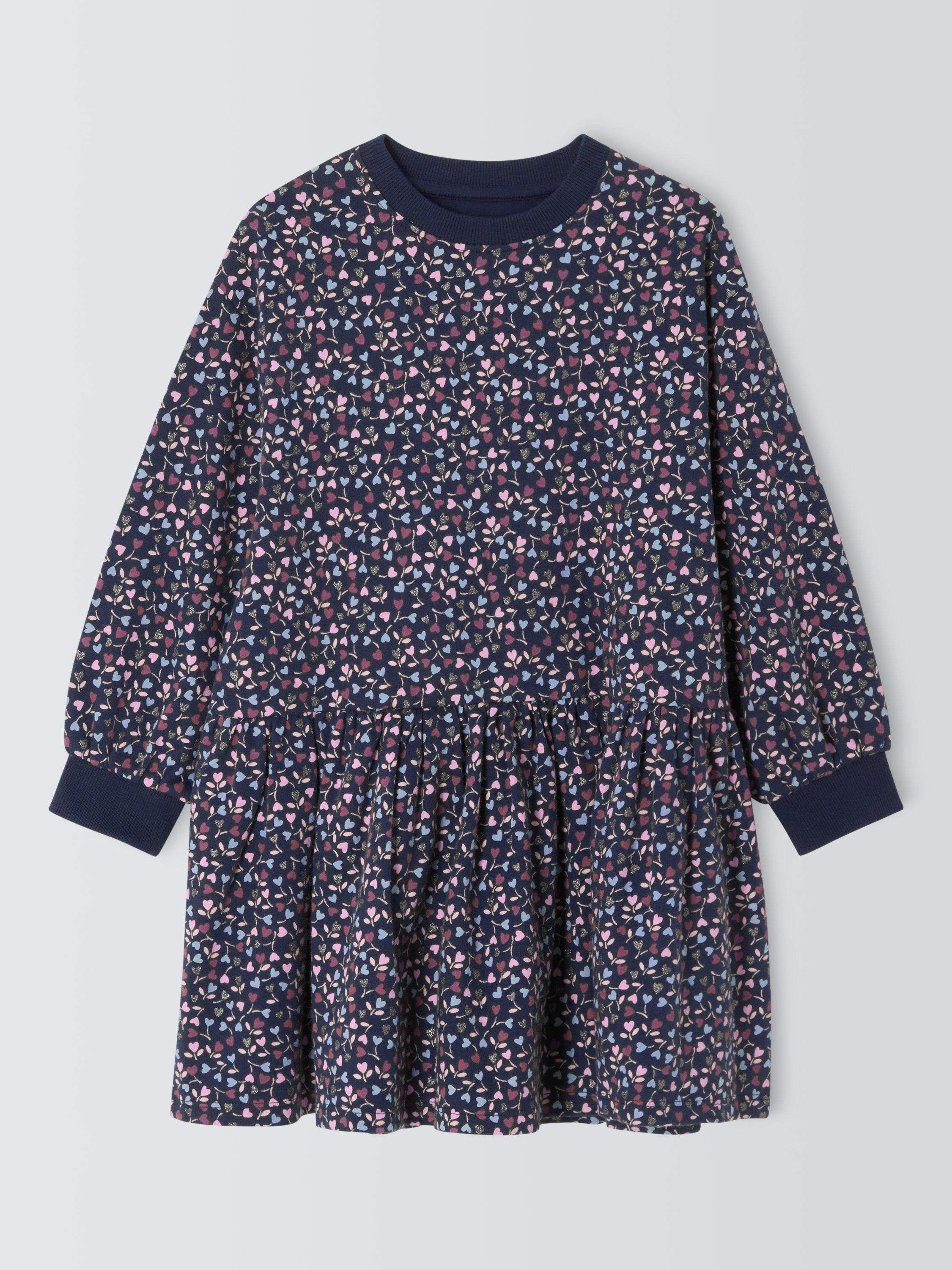 Product image 3 of 8, which shows John Lewis Kids' Hearts Jersey Dress, Navy, 2 years