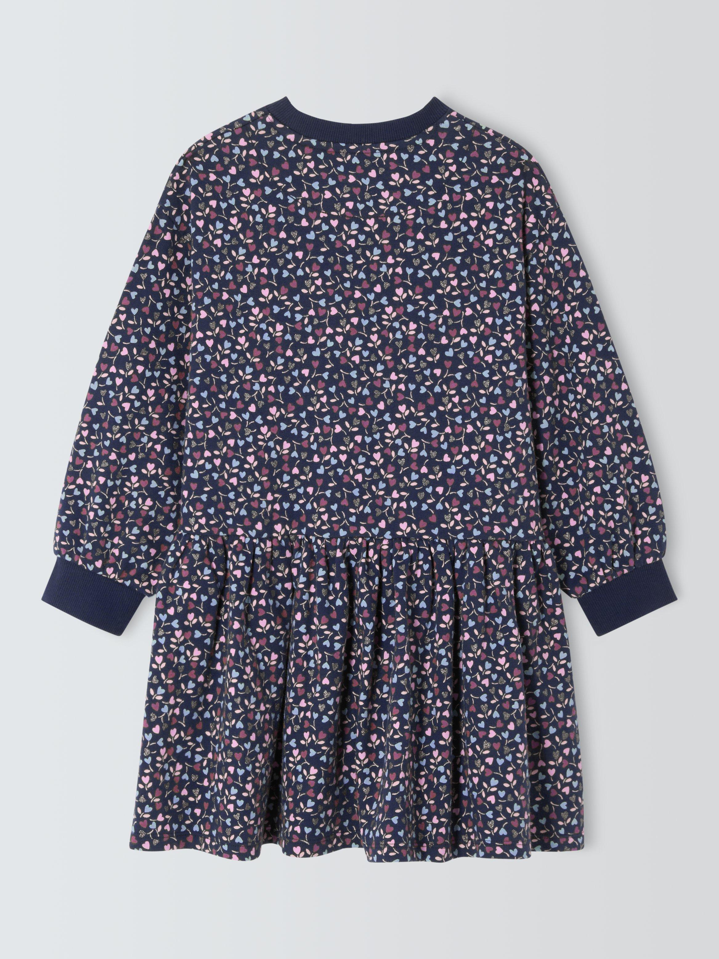 Product image 7 of 8, which shows John Lewis Kids' Hearts Jersey Dress, Navy, 2 years