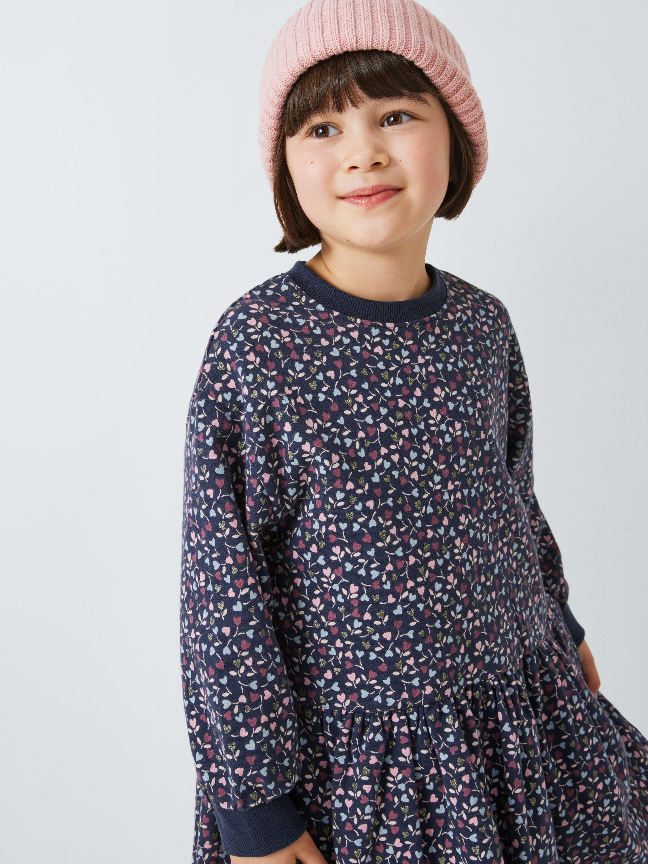 Product image 6 of 8, which shows John Lewis Kids' Hearts Jersey Dress, Navy, 2 years