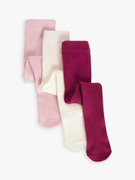 John Lewis Baby Ribbed Organic Cotton Rich Tights, Pack of 3, Multi, Multi