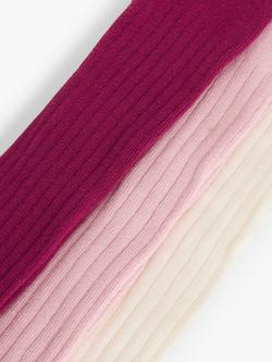 John Lewis Baby Organic Cotton Blend Ribbed Tights, Pack of 3, Multi - view 2, Multi