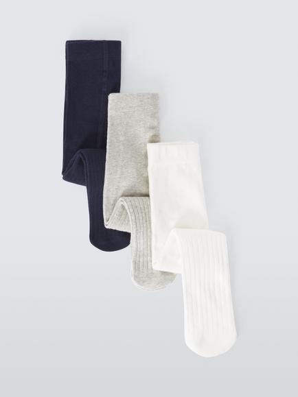 John Lewis Baby Ribbed Organic Cotton Rich Tights, Pack of 3, Multi, Multi