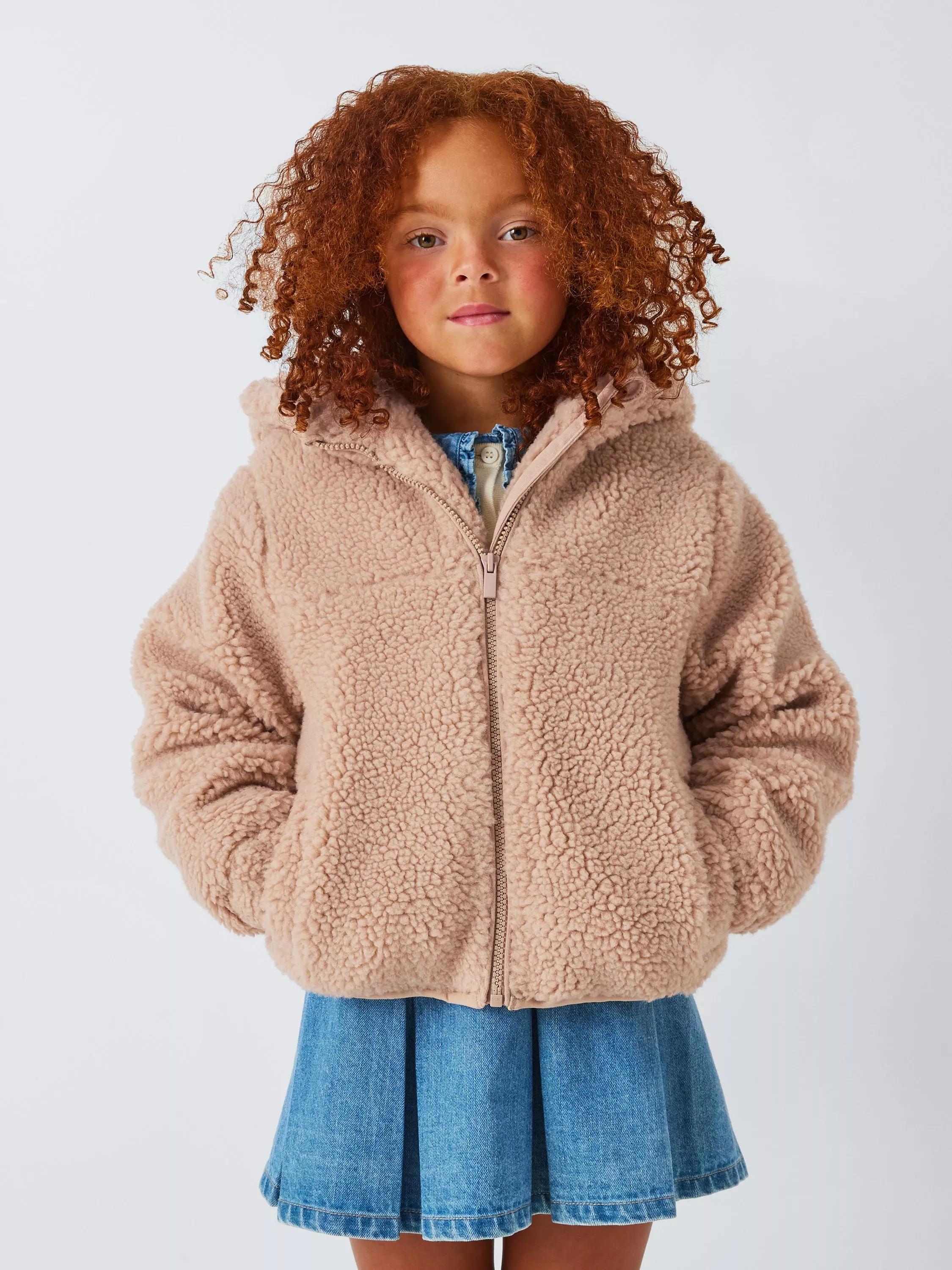 John Lewis Kids Teddy Bomber Jacket Light Brown