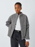 John Lewis Boucle Bomber Jacket, Dark Grey