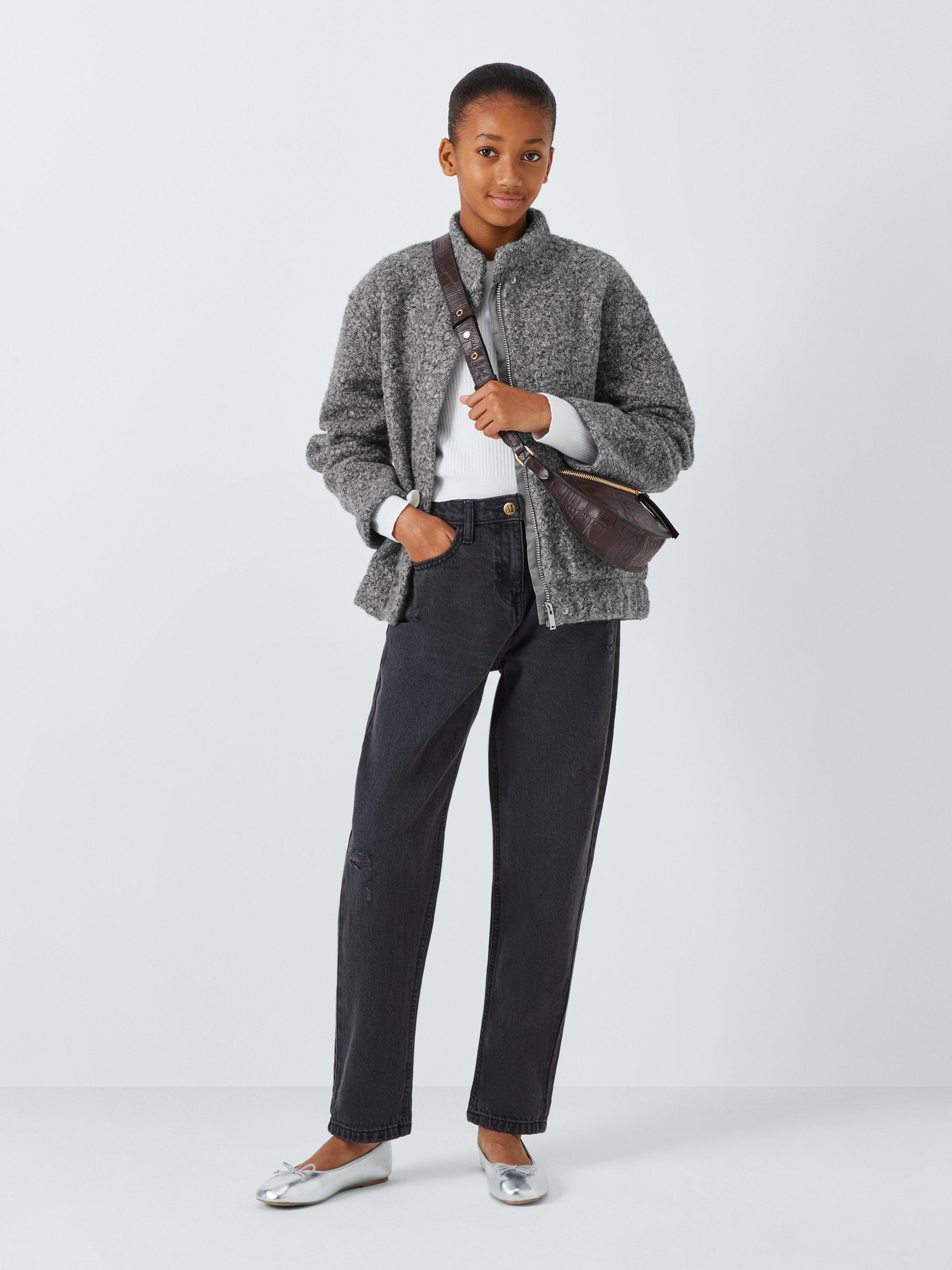 Product image 2 of 7, which shows John Lewis Boucle Bomber Jacket, Dark Grey, 8 years
