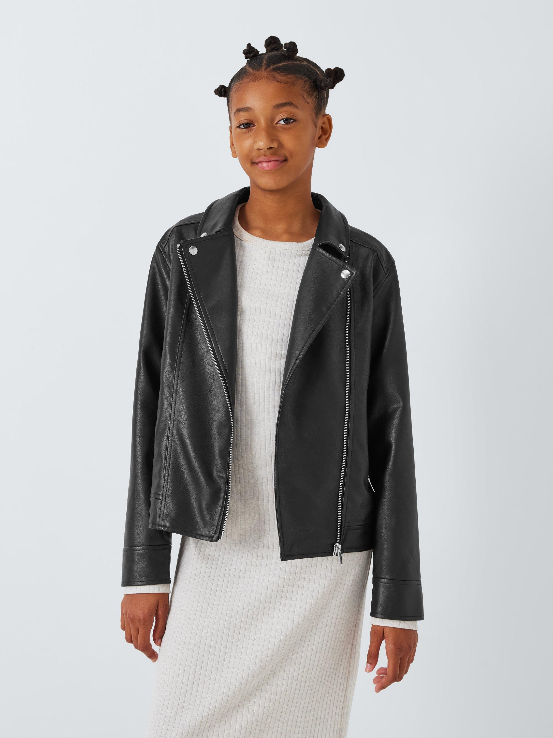 John Lewis Kids Faux Leather Biker Jacket Black