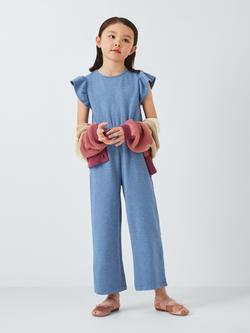 John Lewis ANYDAY Kids' Glitter Jersey Jumpsuit, Blue - view 2, Blue