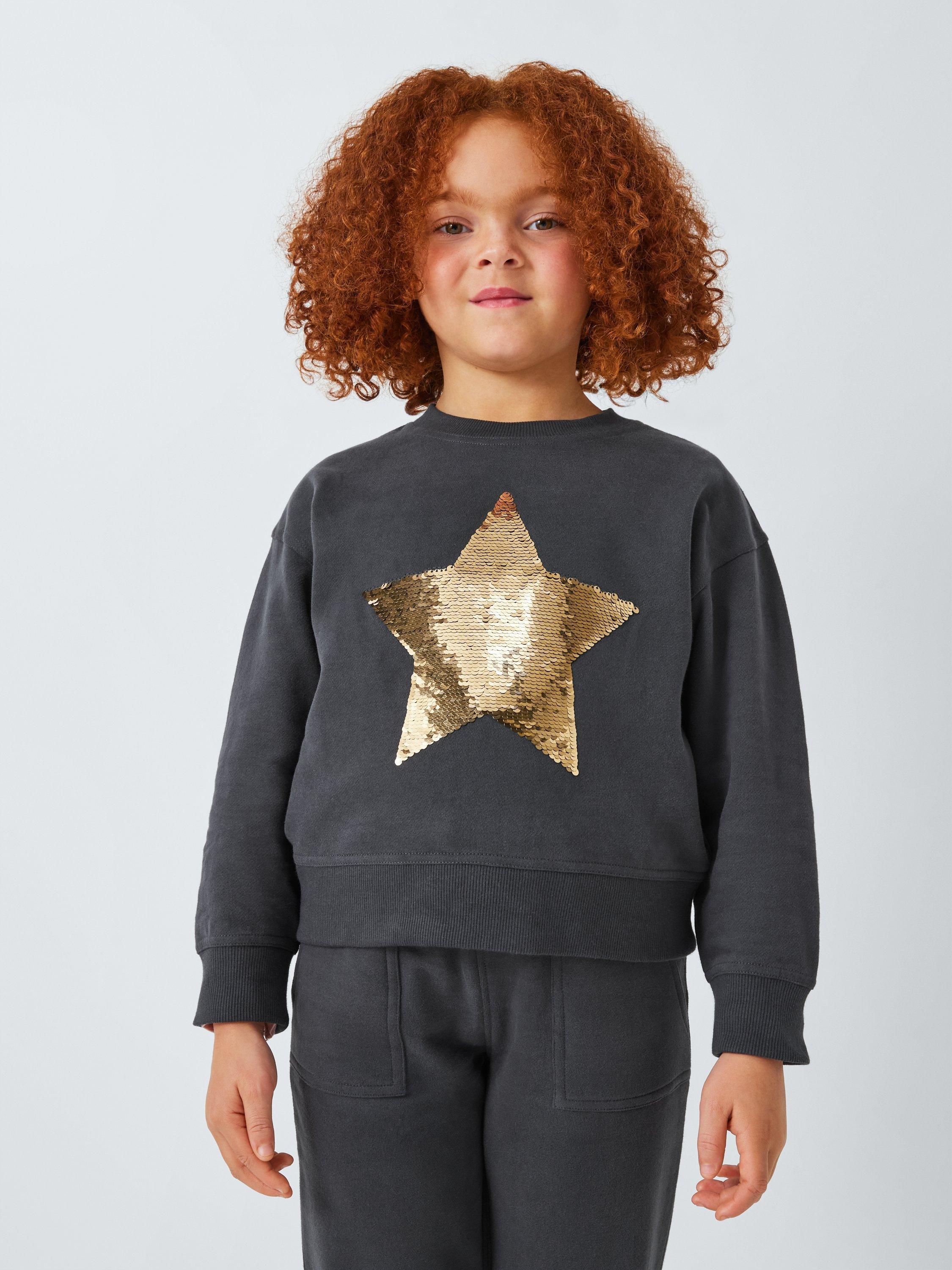 Product image 1 of 7, which shows John Lewis Kids' Sequin Star Sweatshirt, Black, 6 years