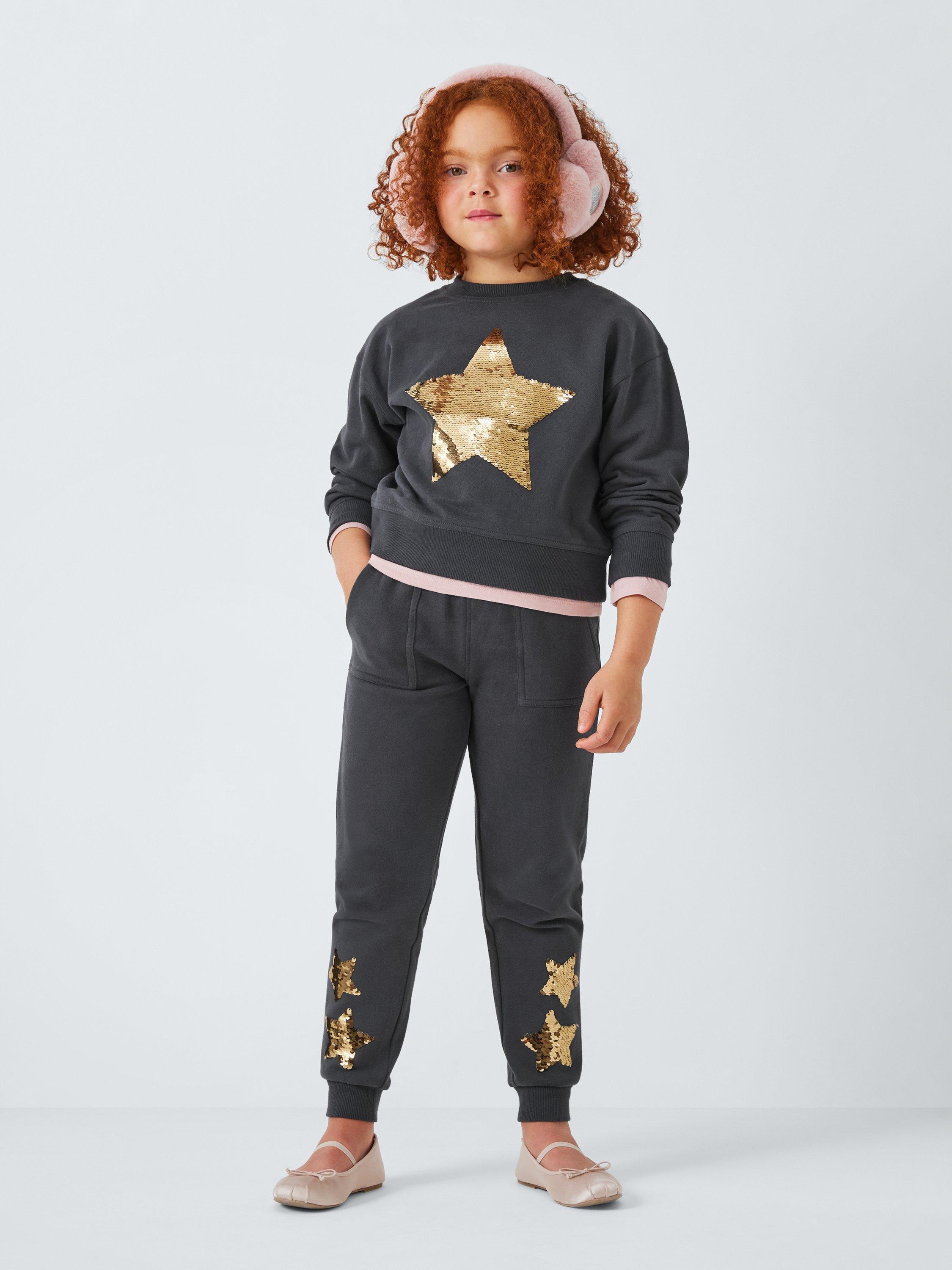Product image 2 of 7, which shows John Lewis Kids' Sequin Star Sweatshirt, Black, 6 years