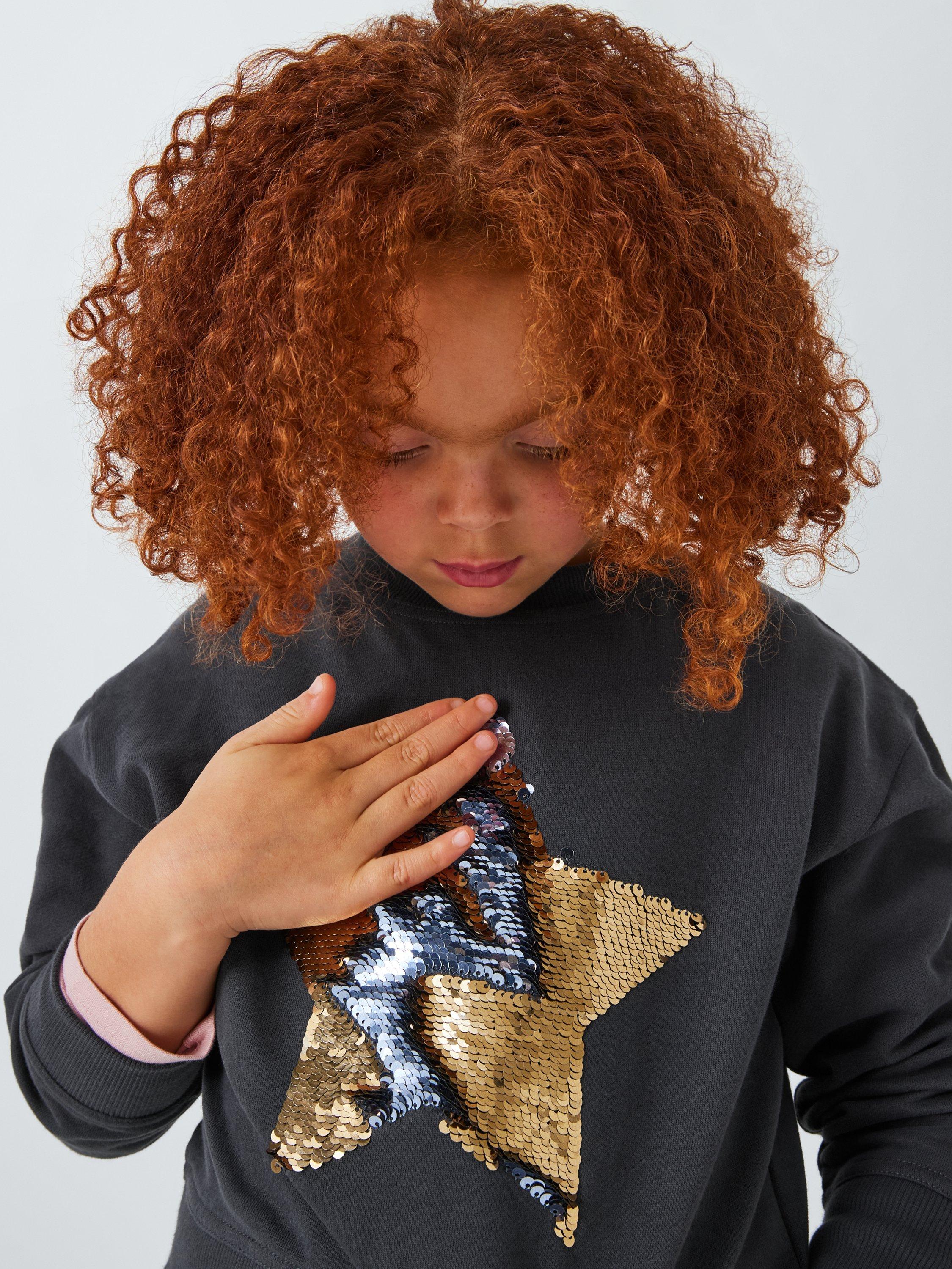 Product image 4 of 7, which shows John Lewis Kids' Sequin Star Sweatshirt, Black, 6 years