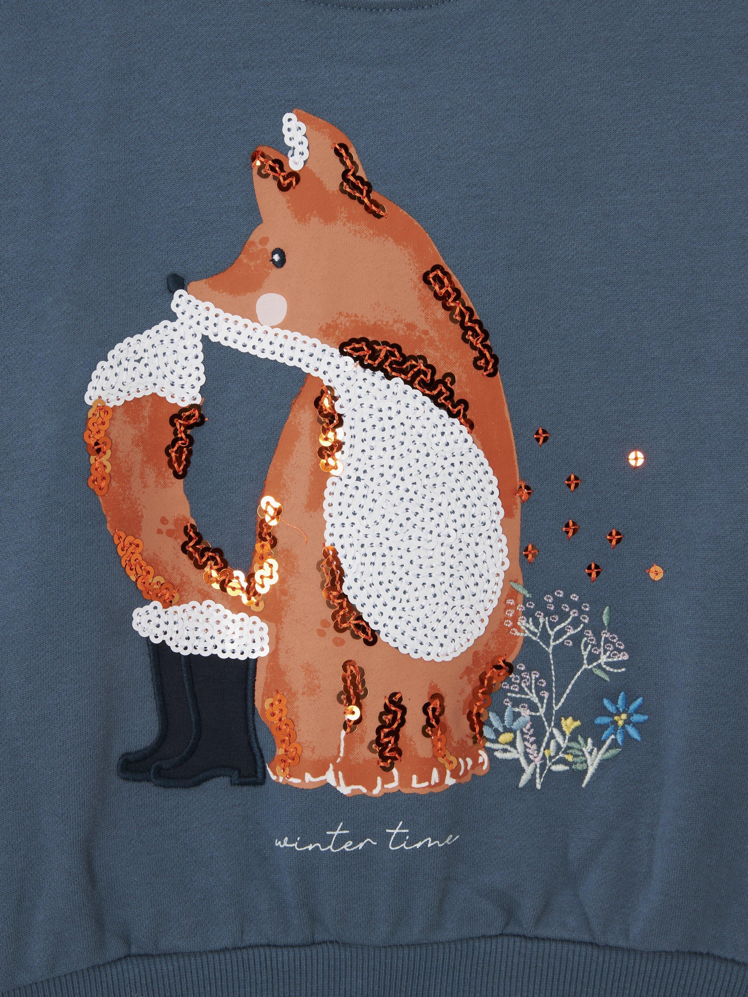 Product image 5 of 7, which shows John Lewis Kids' Sequin Fox Jumper, Blue, 3 years