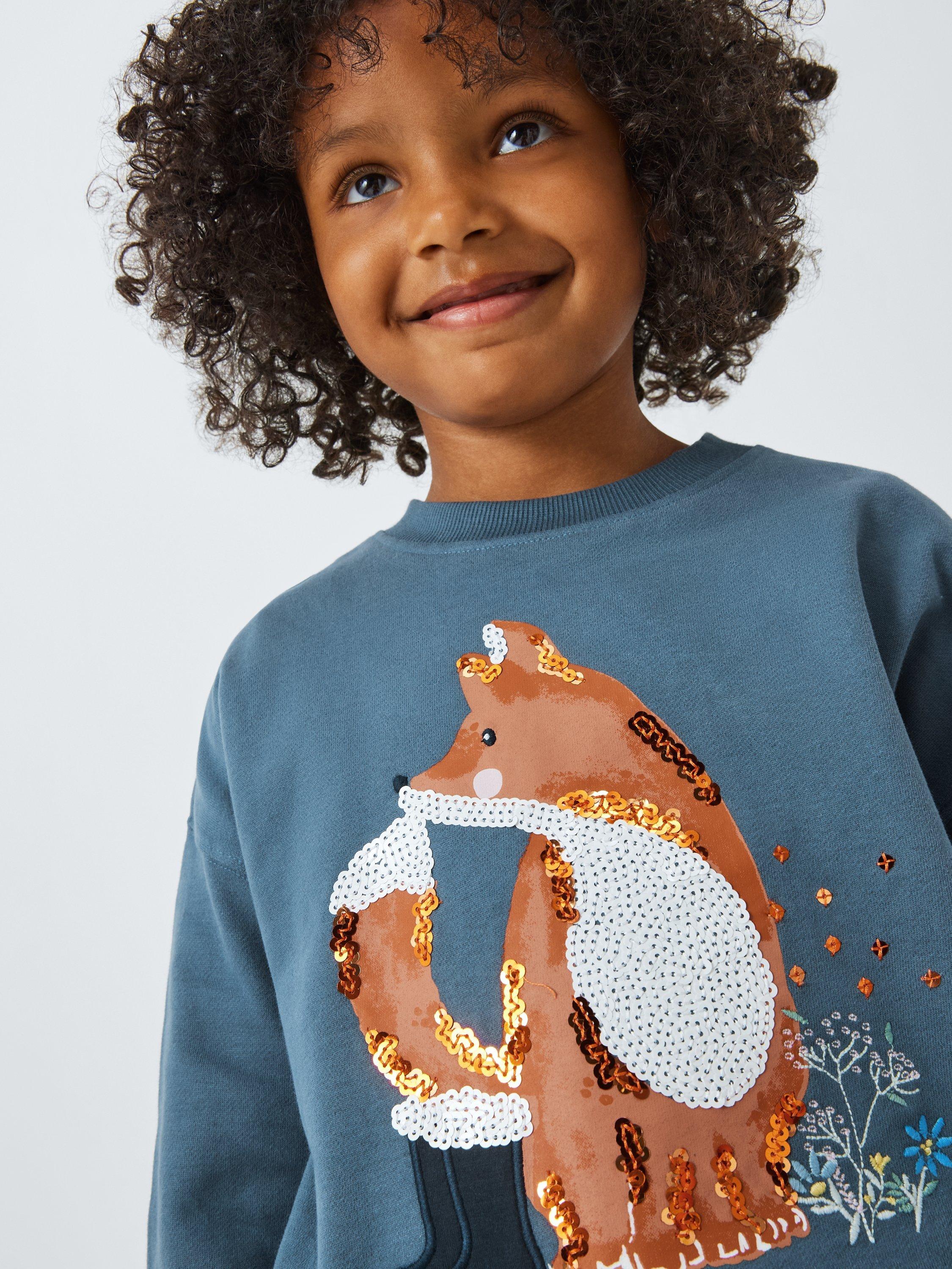 Product image 4 of 7, which shows John Lewis Kids' Sequin Fox Jumper, Blue, 3 years