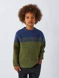 John Lewis Kids' Two Tone Yoke Knit Jumper, Navy/Olive