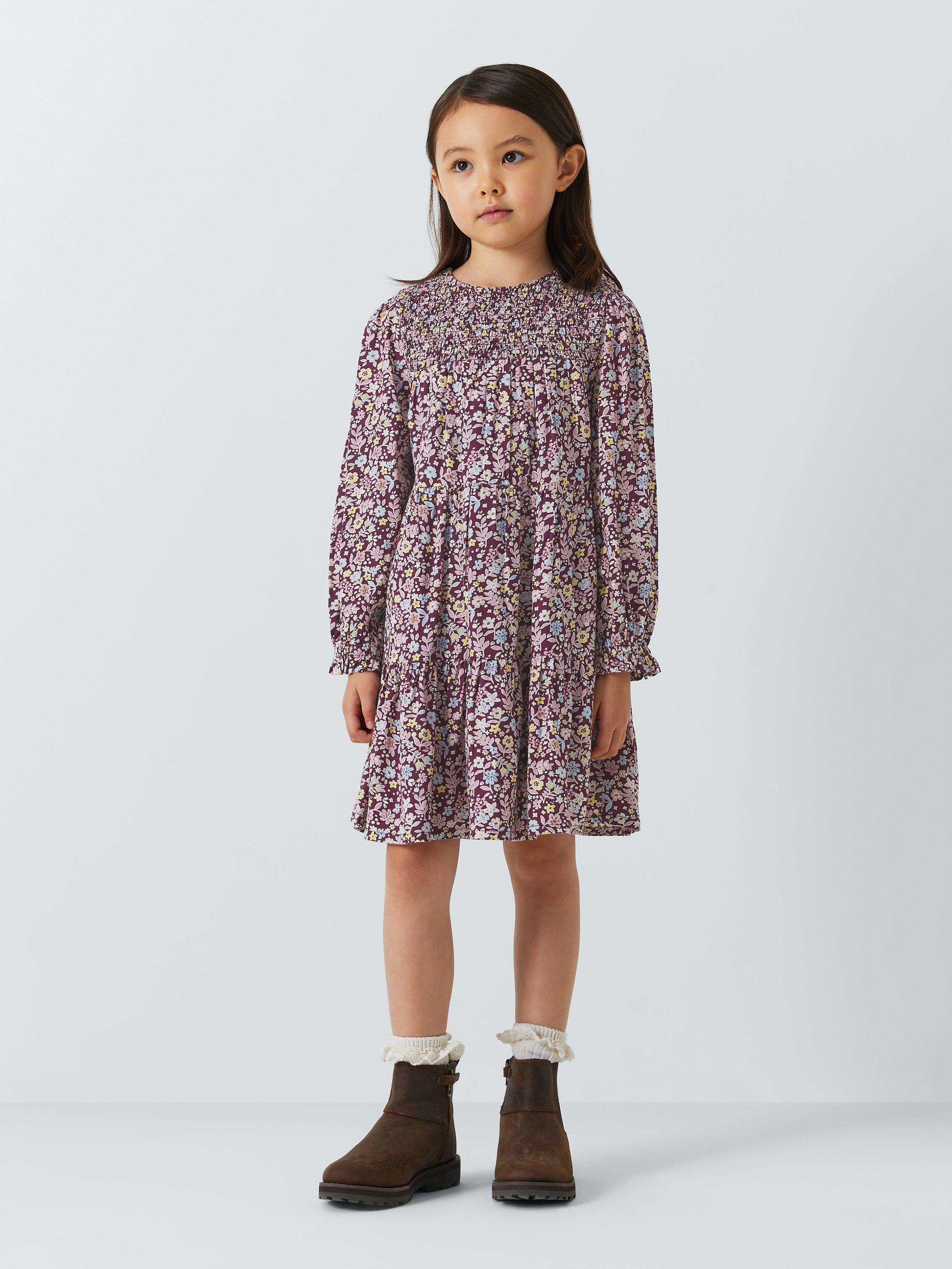 John Lewis Kids Autumn Floral Tiered Dress Berry