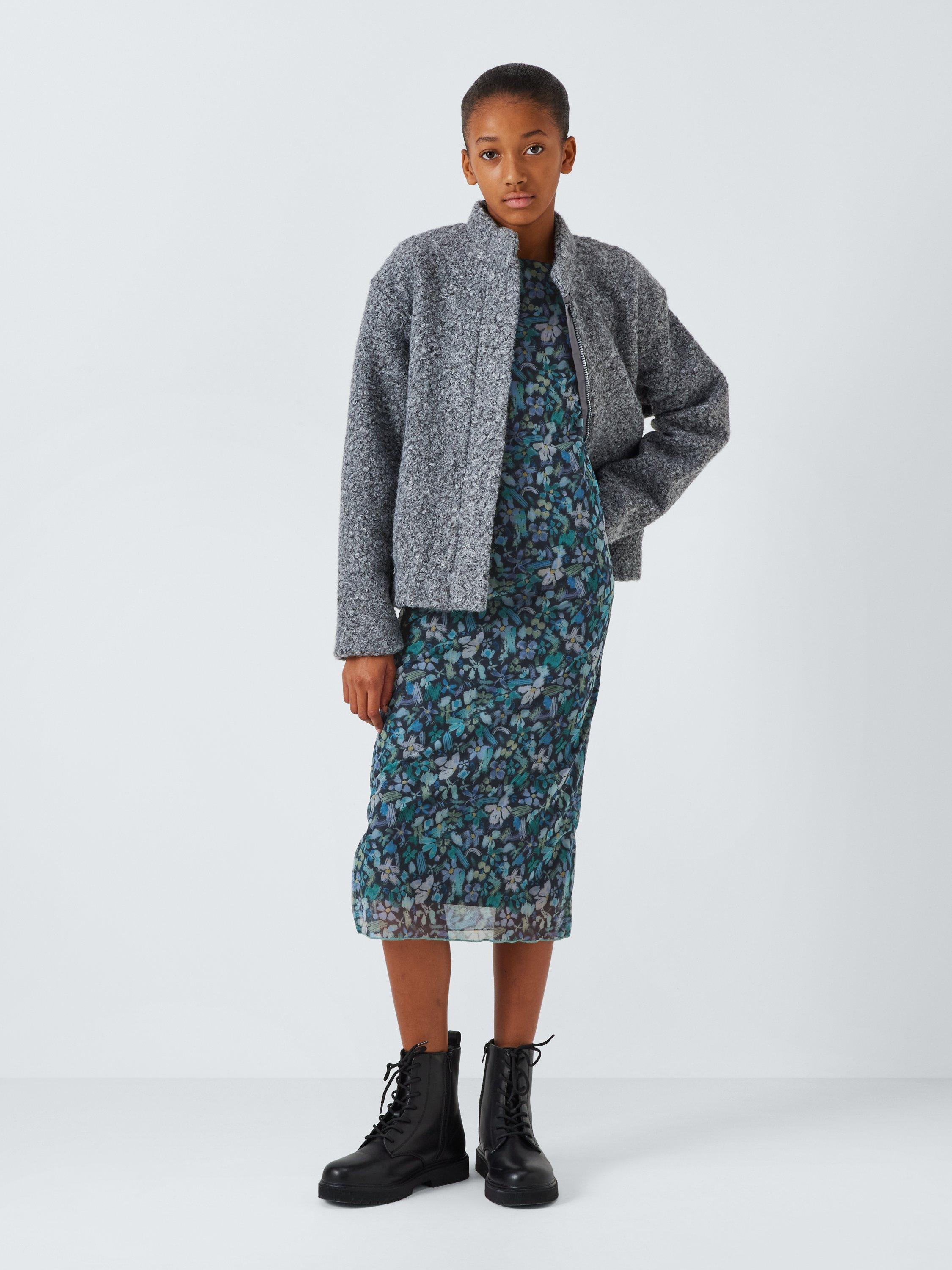 Product image 2 of 7, which shows John Lewis Kids' Floral Mesh Dress, Blue/Multi, 10 years