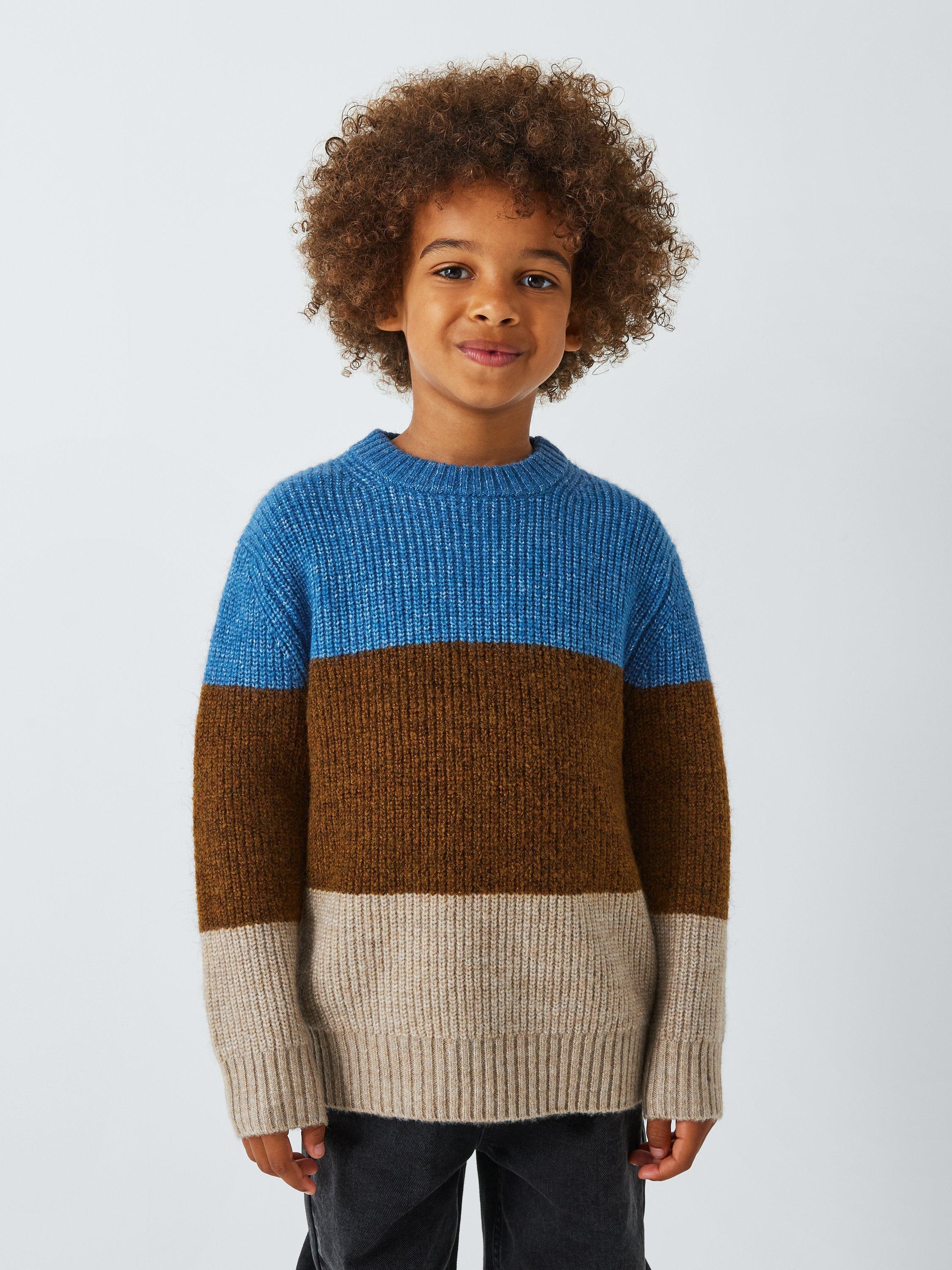 Product image 1 of 7, which shows John Lewis Kids' Tricolour Stripe Jumper, Multi, 6 years