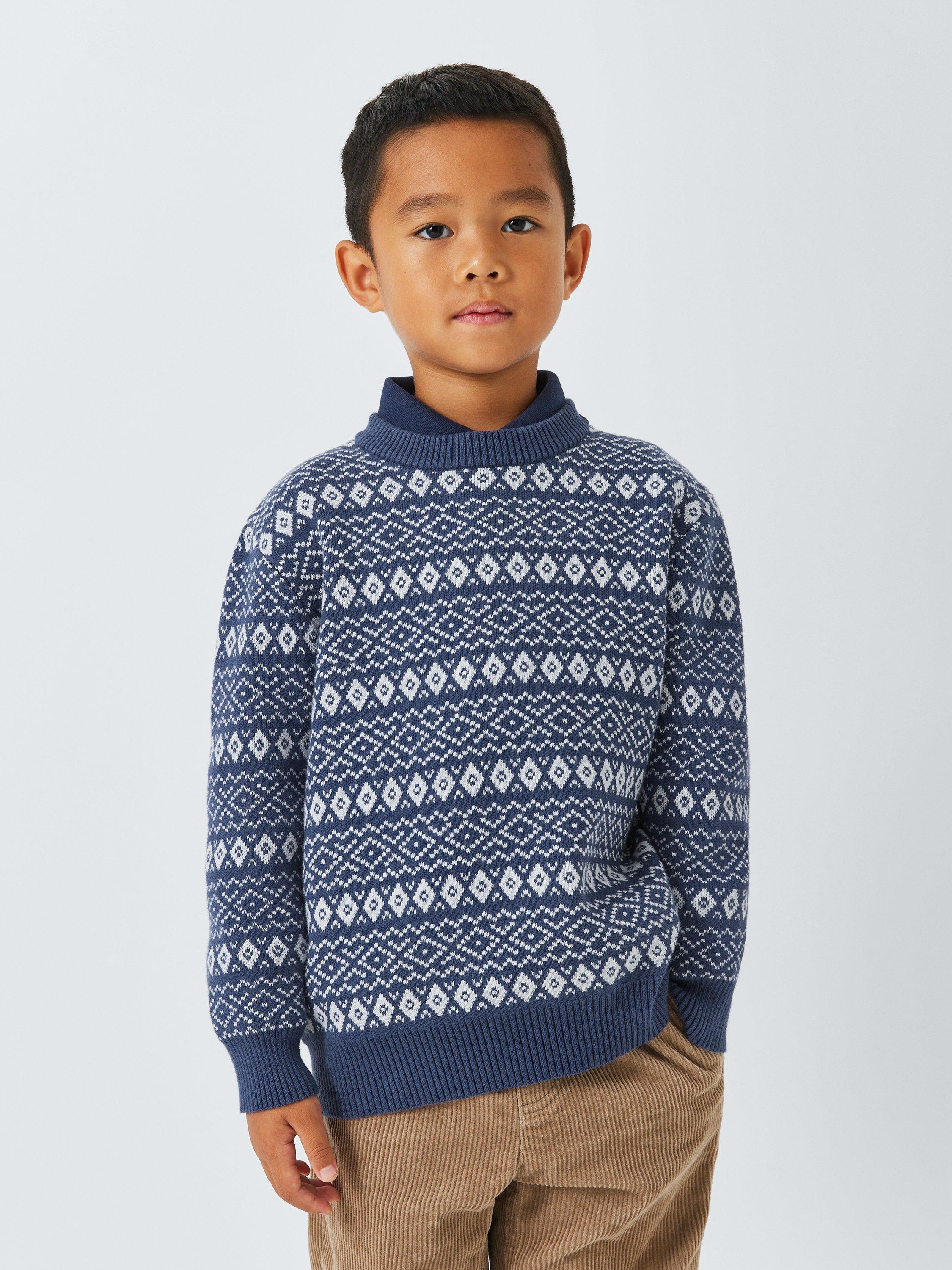 John Lewis Kids Fair Isle Cotton Jumper Navy Ecru