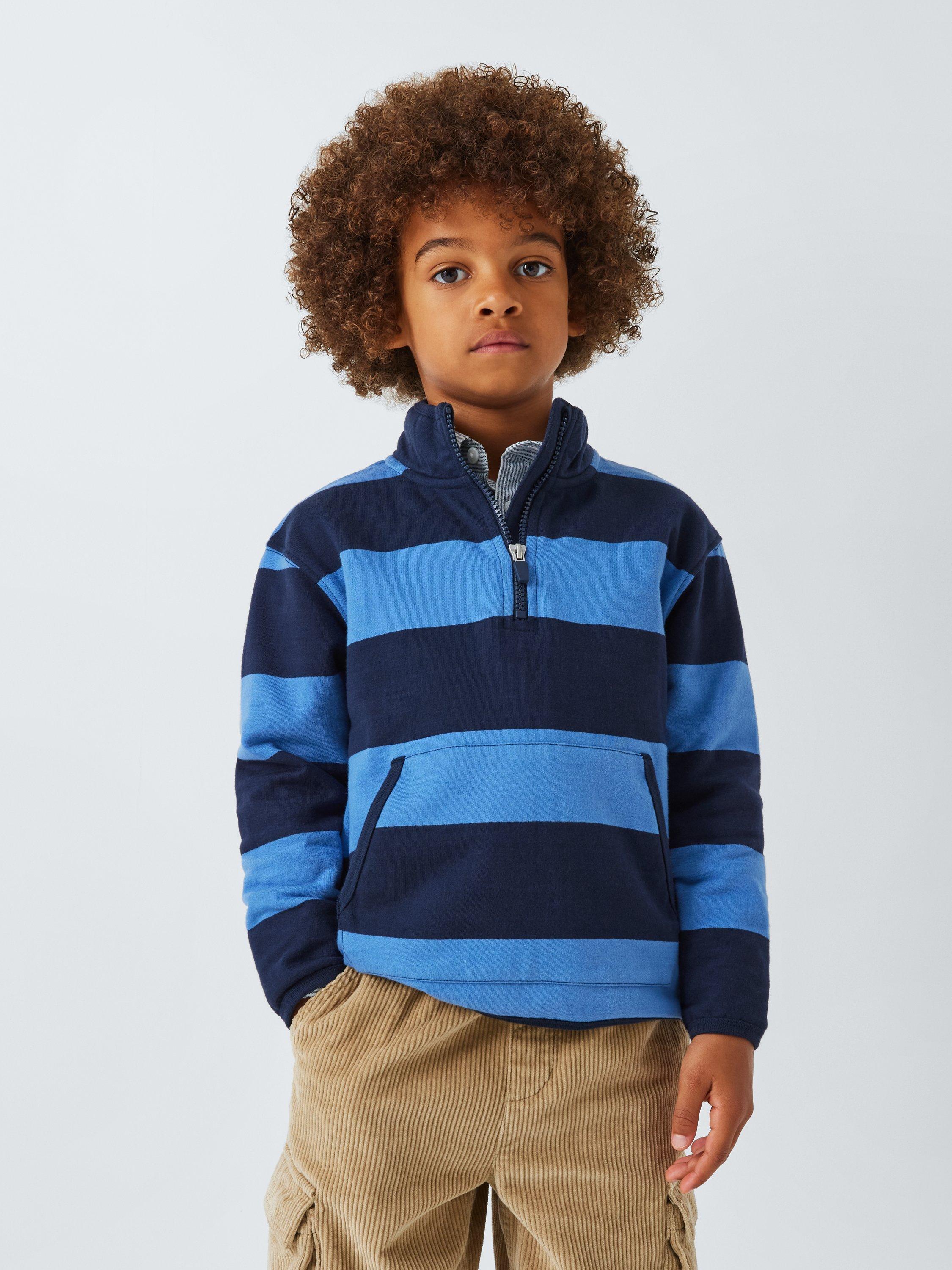 John Lewis Kids' Stripe 1/2 Zip Top, Navy/Blue