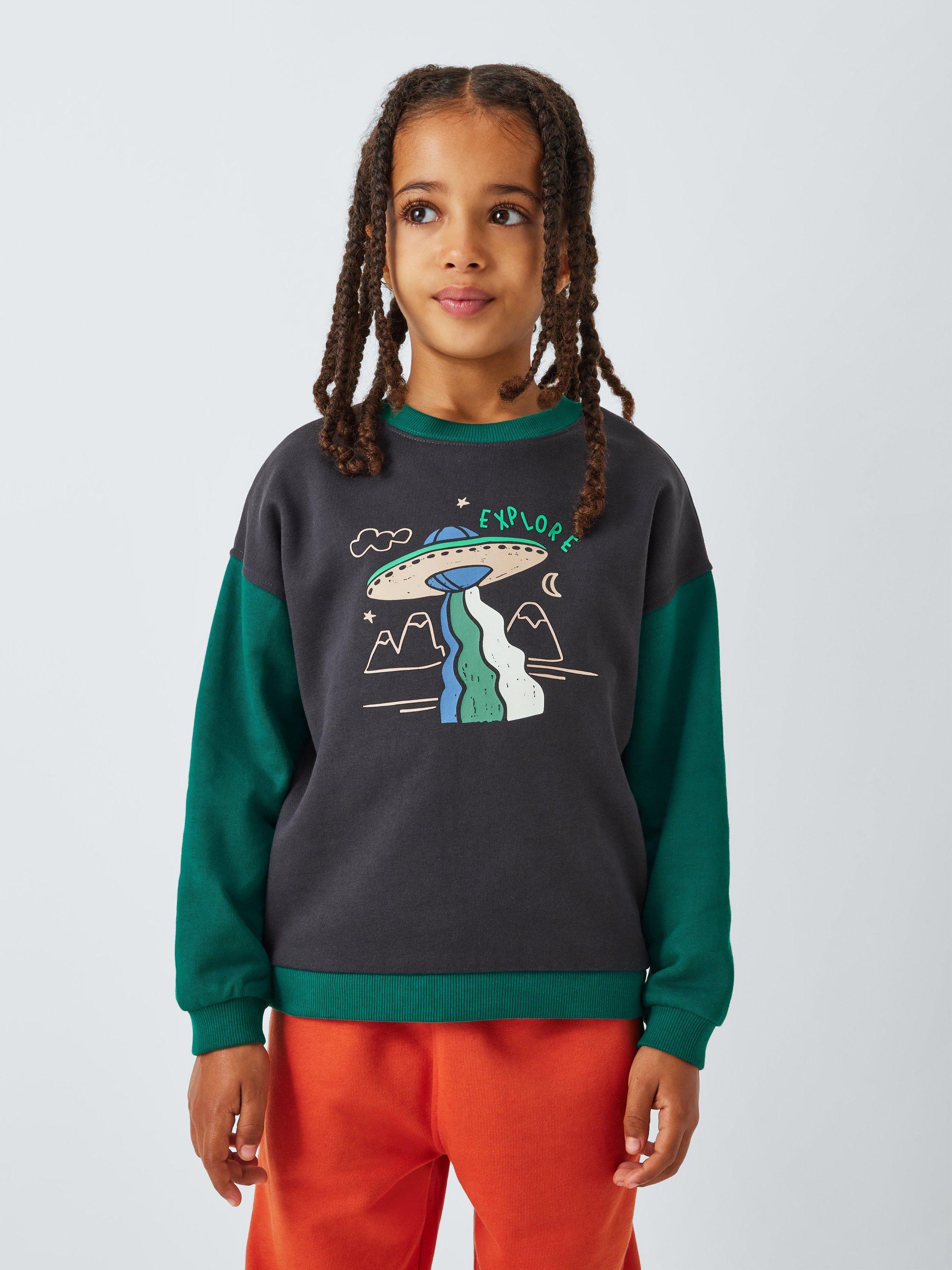 John Lewis ANYDAY Kids Space Colour Block Sweatshirt Green