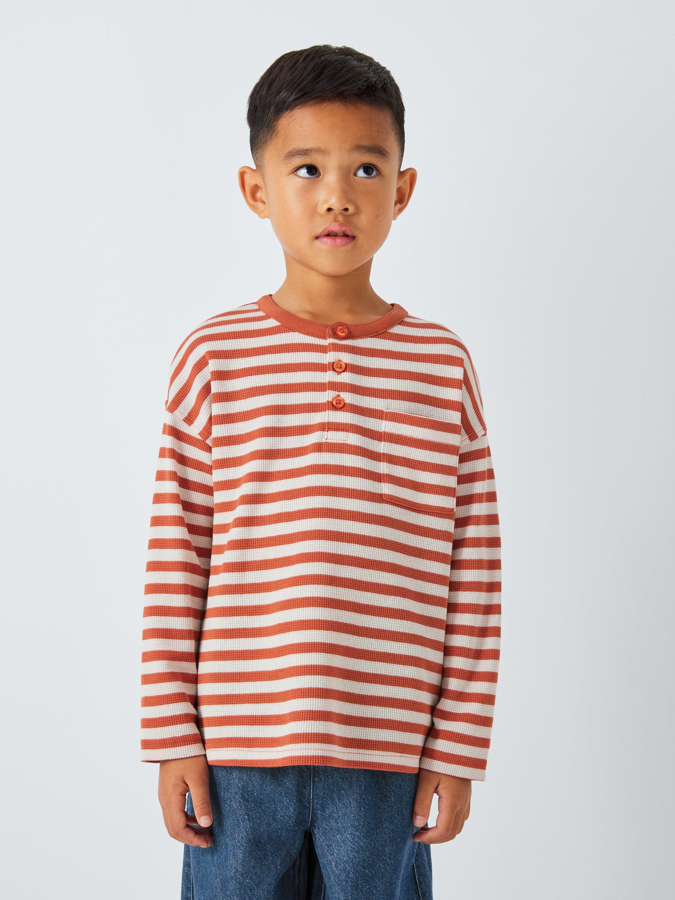 John Lewis ANYDAY Kids' Henley Stripe Long Sleeve Top, Orange