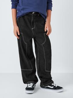 John Lewis Kids' Contrast Stitch Relaxed Fit Jeans, Black, Black