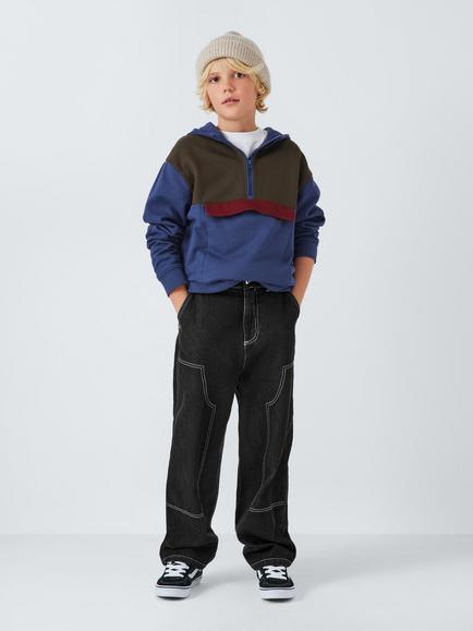 John Lewis Kids' Contrast Stitch Relaxed Fit Jeans, Black - view 2, Black