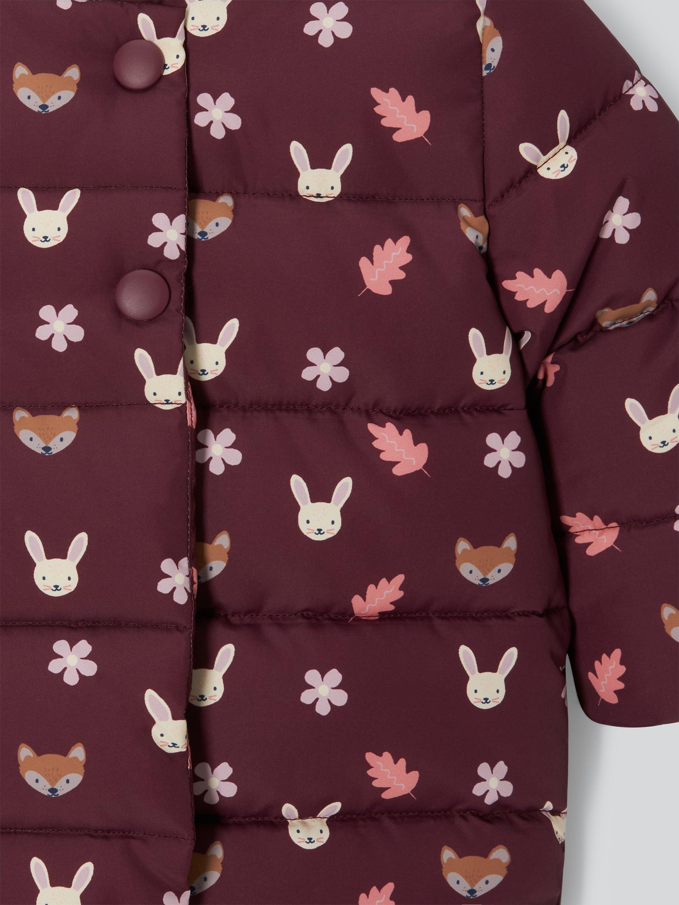 Product image 3 of 3, which shows John Lewis Baby Animal Faces Shower Resistant Double Breasted Jacket, Berry, 3-6 months