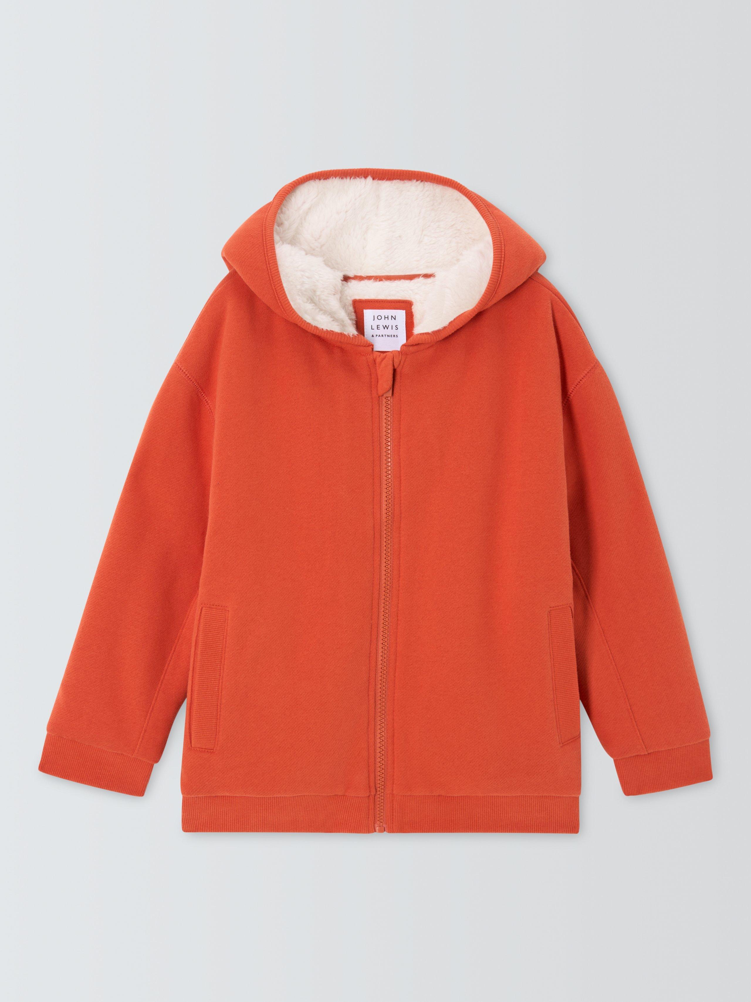 John Lewis Kids Borg Lined Zip Up Hoodie Orange