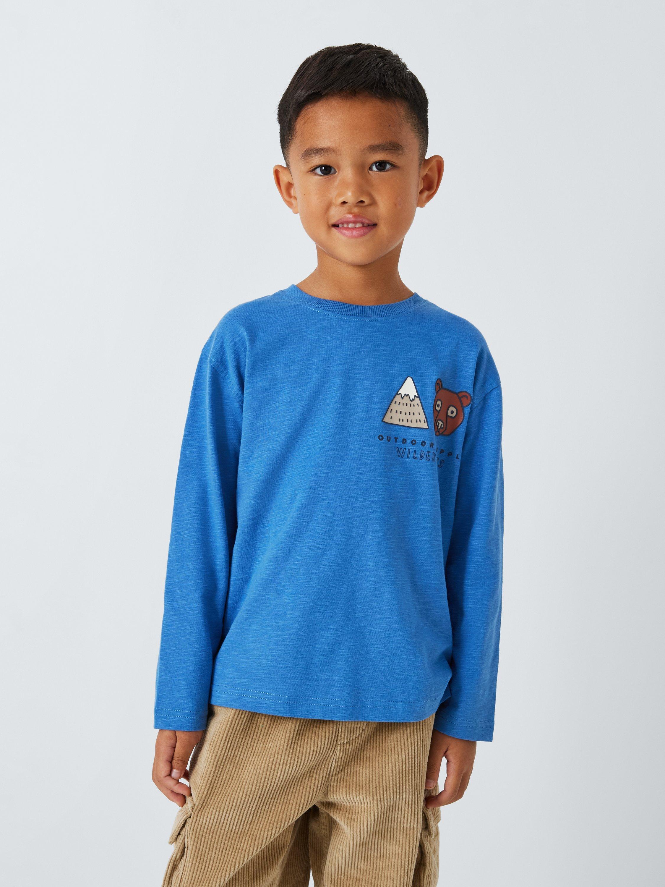 Product image 1 of 8, which shows John Lewis Kids' Moutain Bear Graphic Top, Blue, 6 years