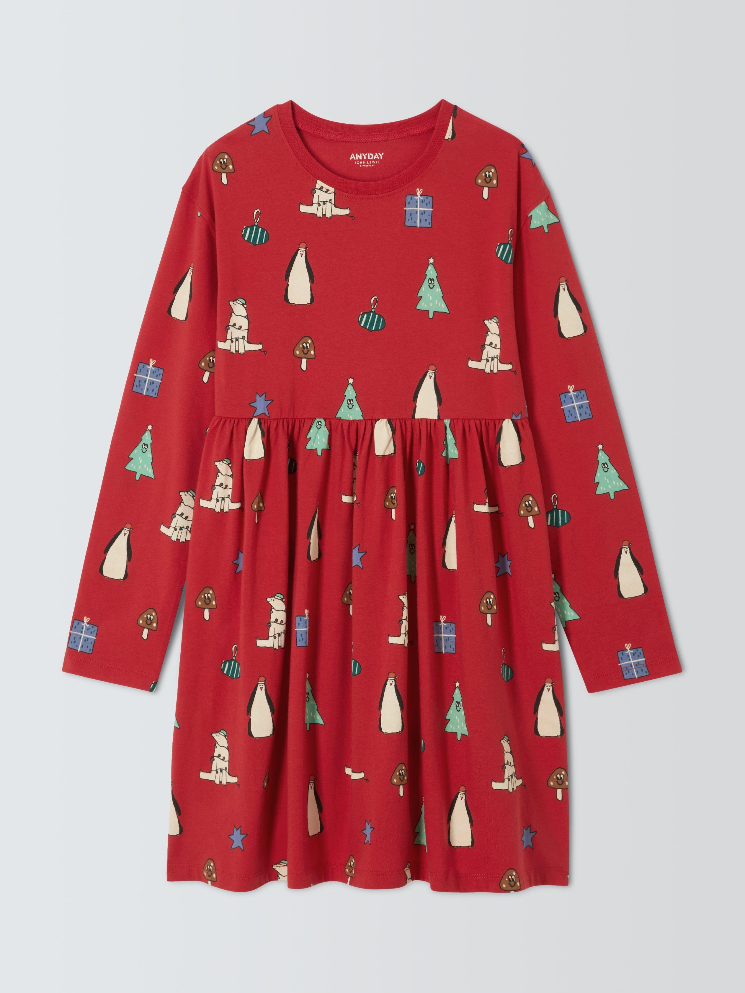 John Lewis ANYDAY Kids Christmas Graphic Dress Red