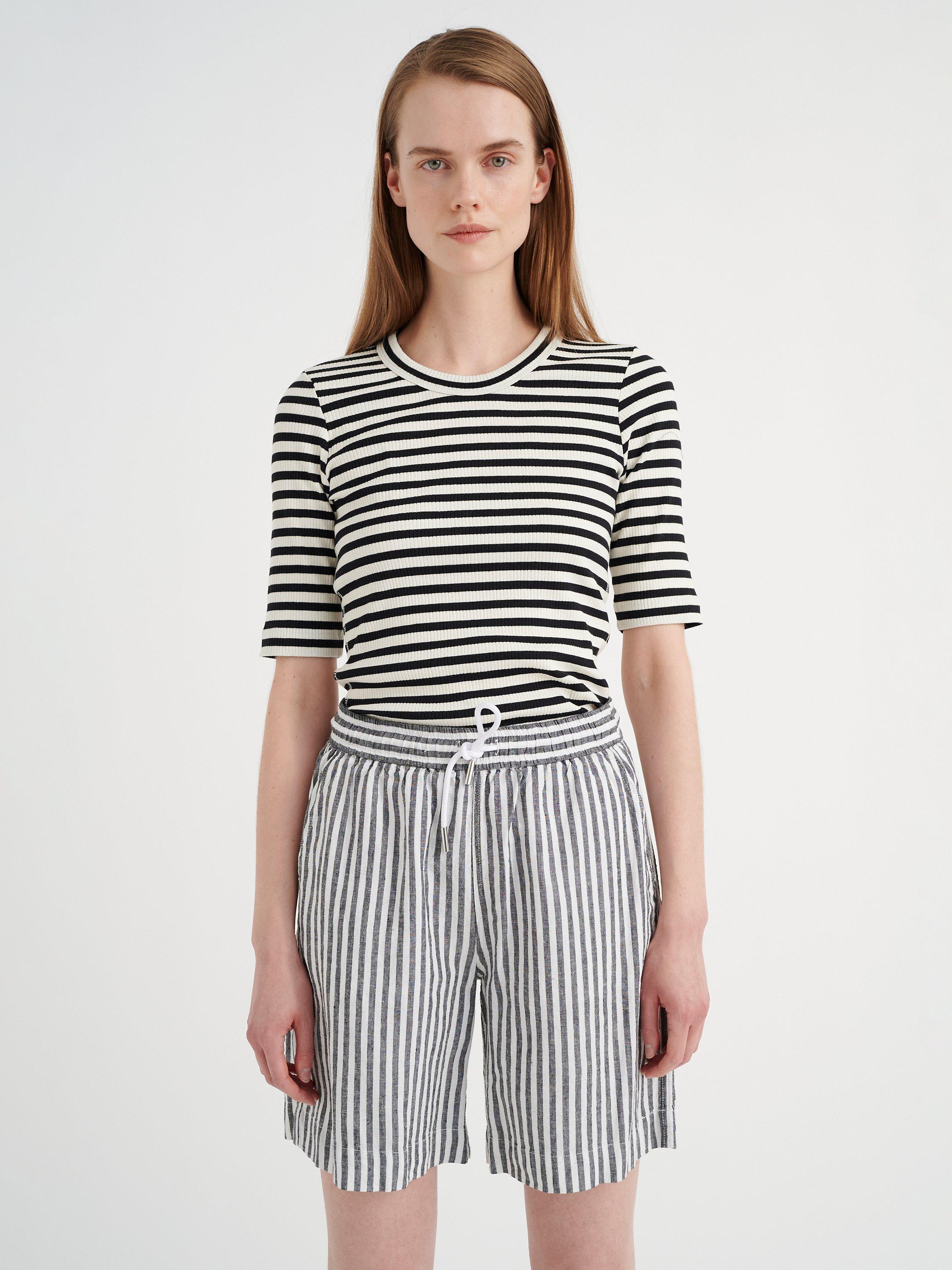 Product image 1 of 5, which shows InWear Dagna Rib Jersey T-shirt, Black/Whisper White, XS